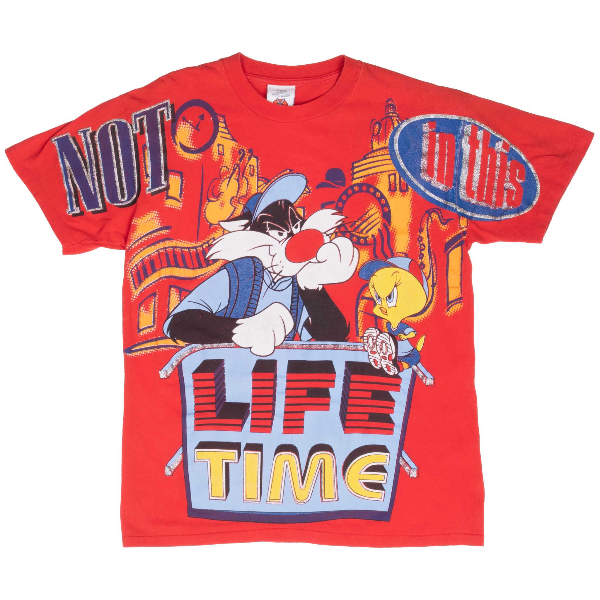 Vintage Looney Tunes Tweety Sylvester Not In The Lifetime Tee Shirt 1997 Size Medium with single stitch sleeves