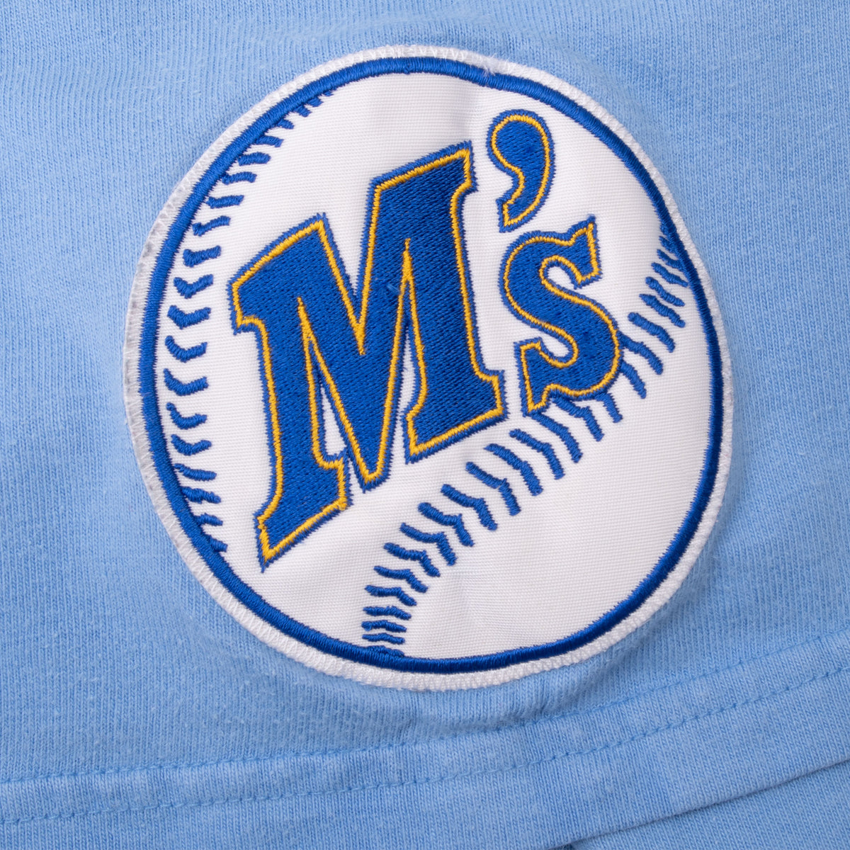 Close-up of Seattle Mariners M's baseball patch on the sleeve