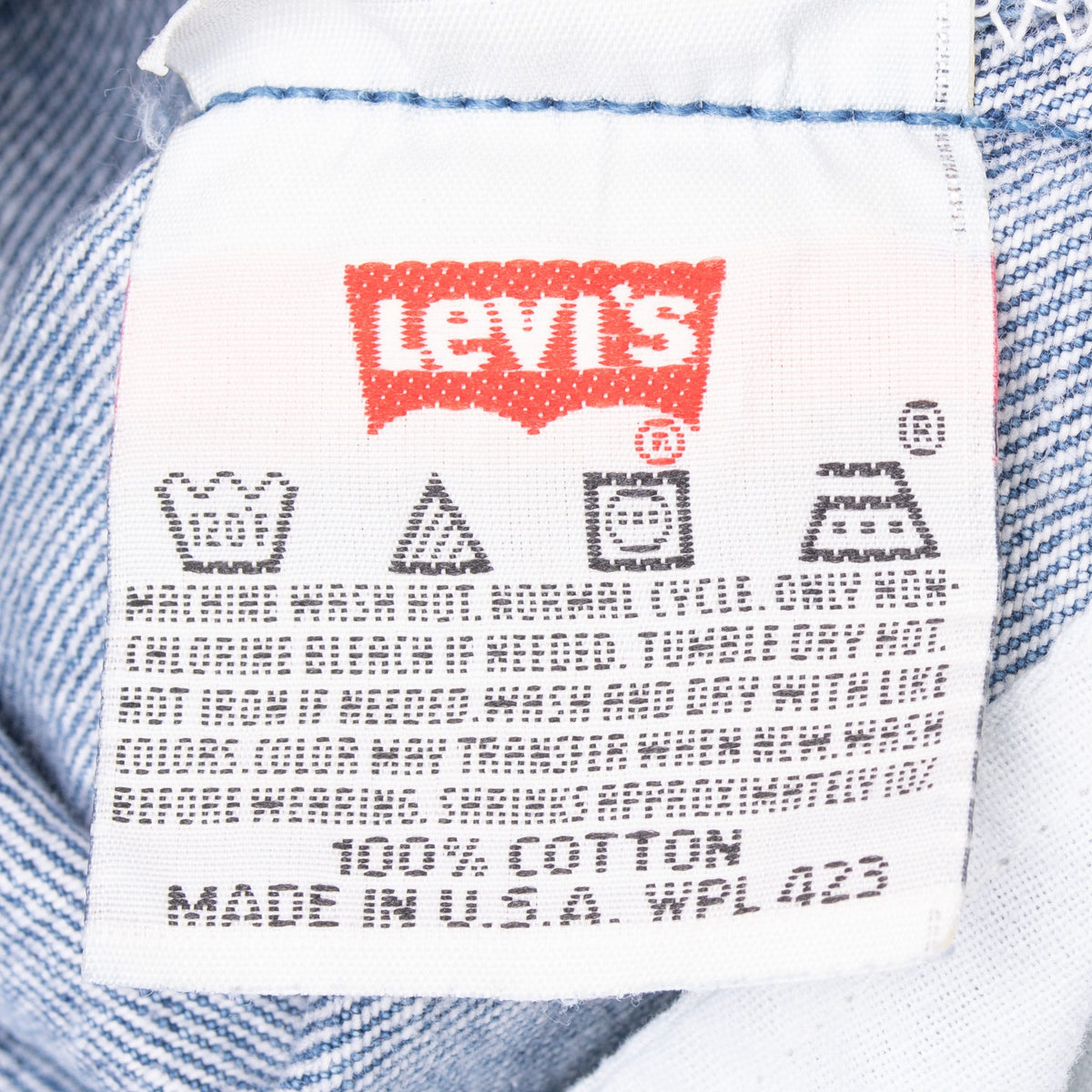 Levi's care label marked 100% cotton and made in USA