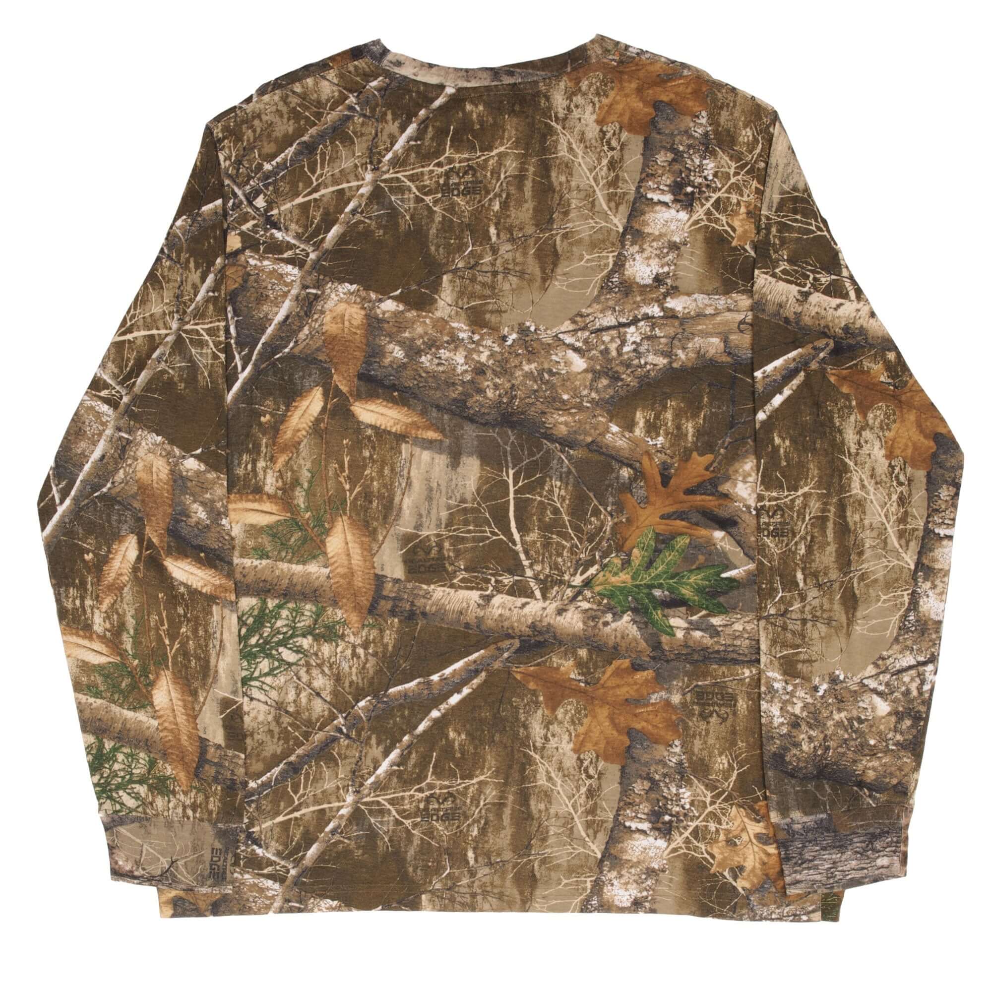 Vintage Hunting Realtree Edge Camo Long Sleeve Pocket Tee Shirt Size XL