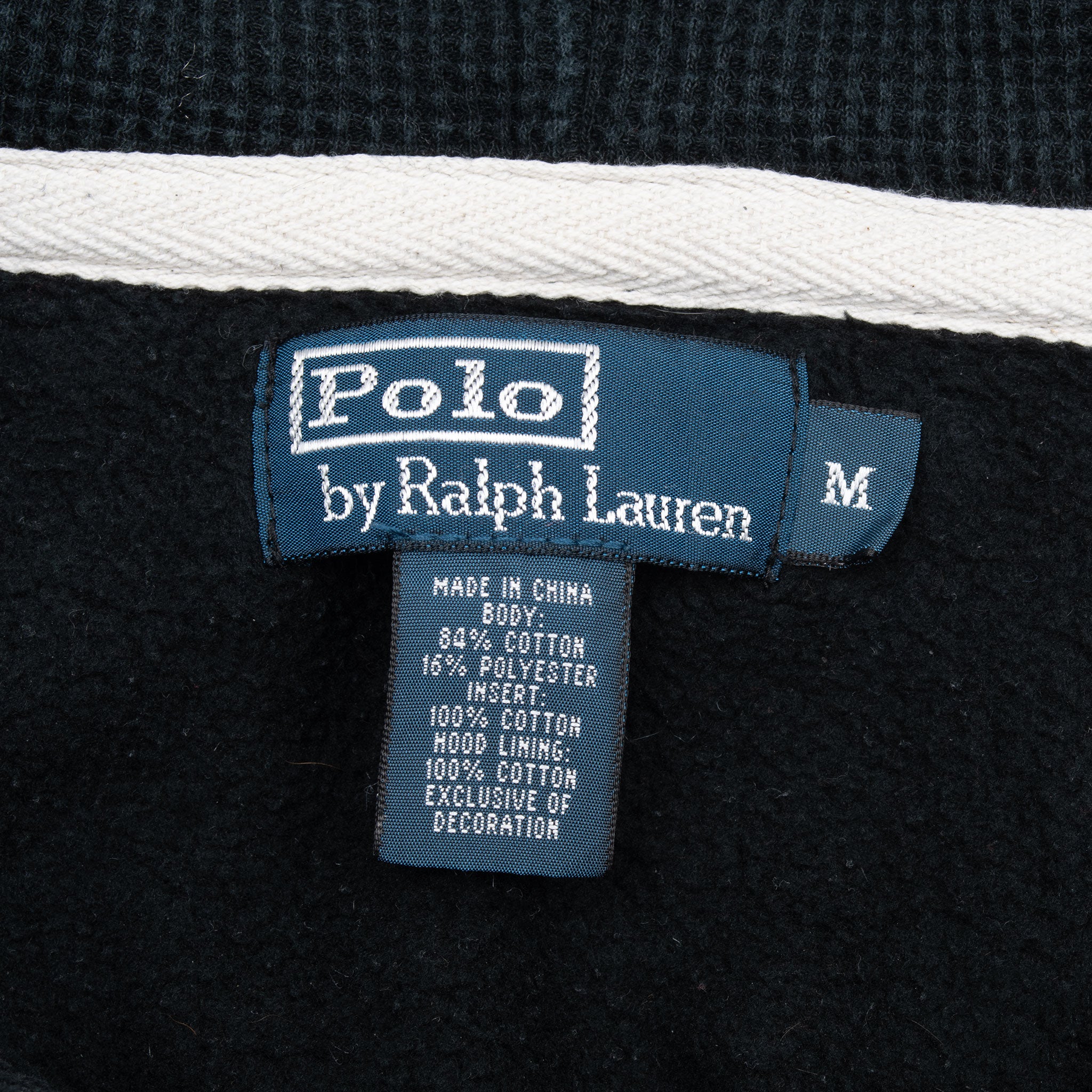 VINTAGE RALPH LAUREN FULL ZIP CLASSIC BLACK HOODIE SWEATSHIRT 1990S MEDIUM