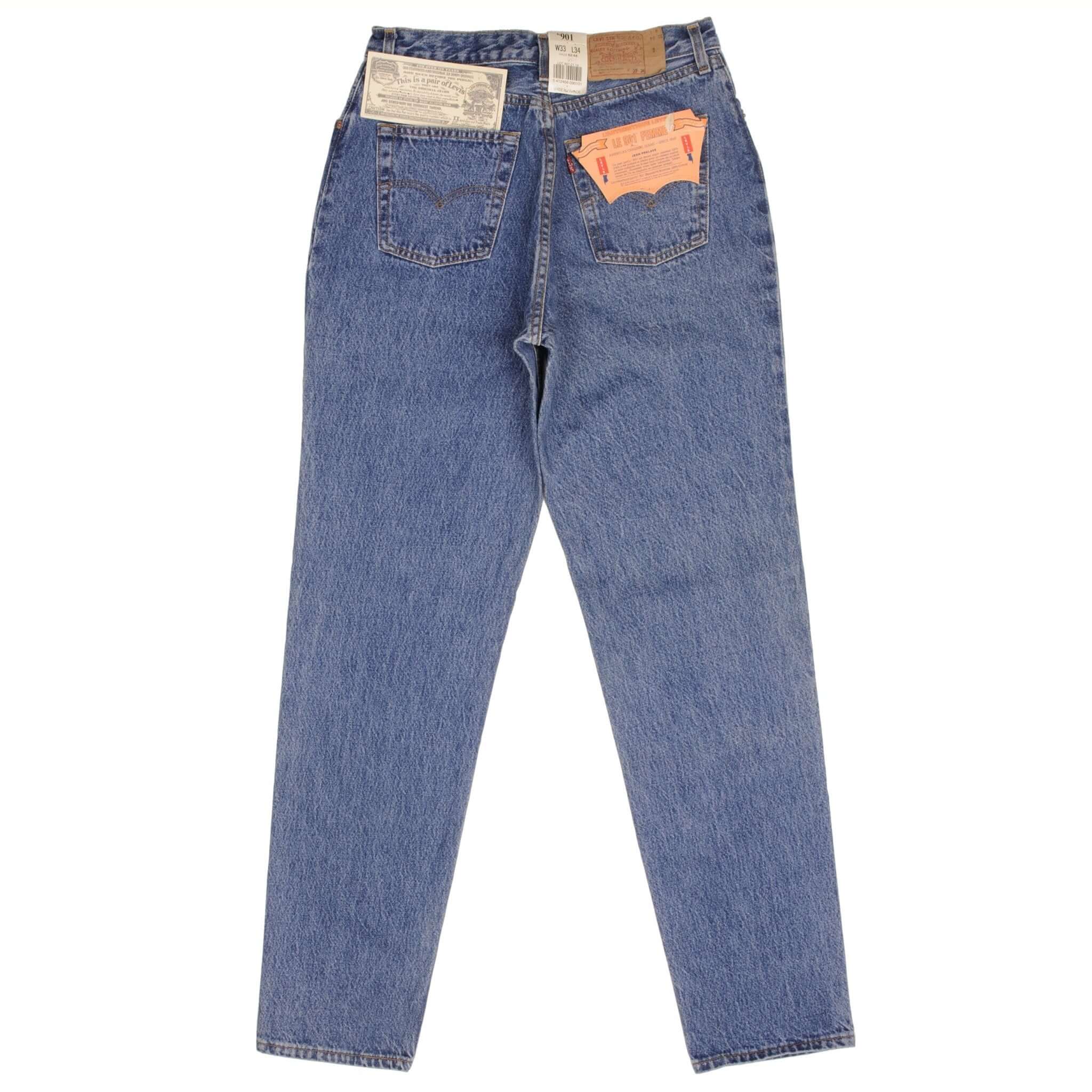 Beautiful Indigo Levis 501 Woman High Waist Also Called 901 Jeans 1980s Made in France with Medium Wash Preshrunk Deadstock With Tags Size on tag 33X34 Actual Size 30X33 Back Button #275