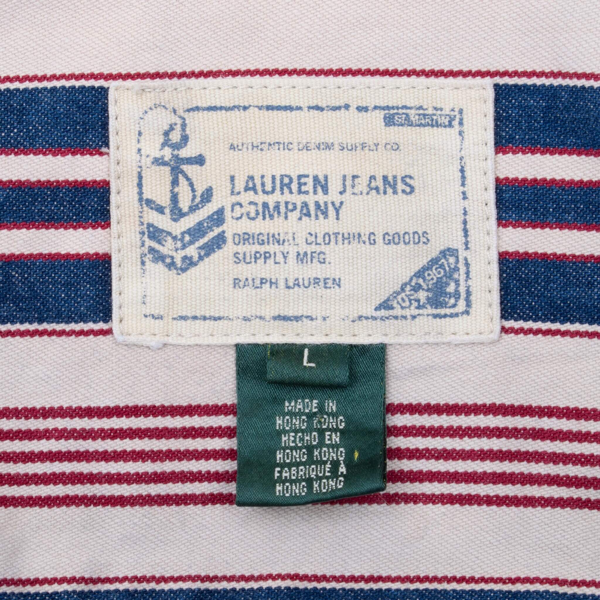 Vintage Lauren Jeans Co Striped Women Denim Shirt 1990S Size Large