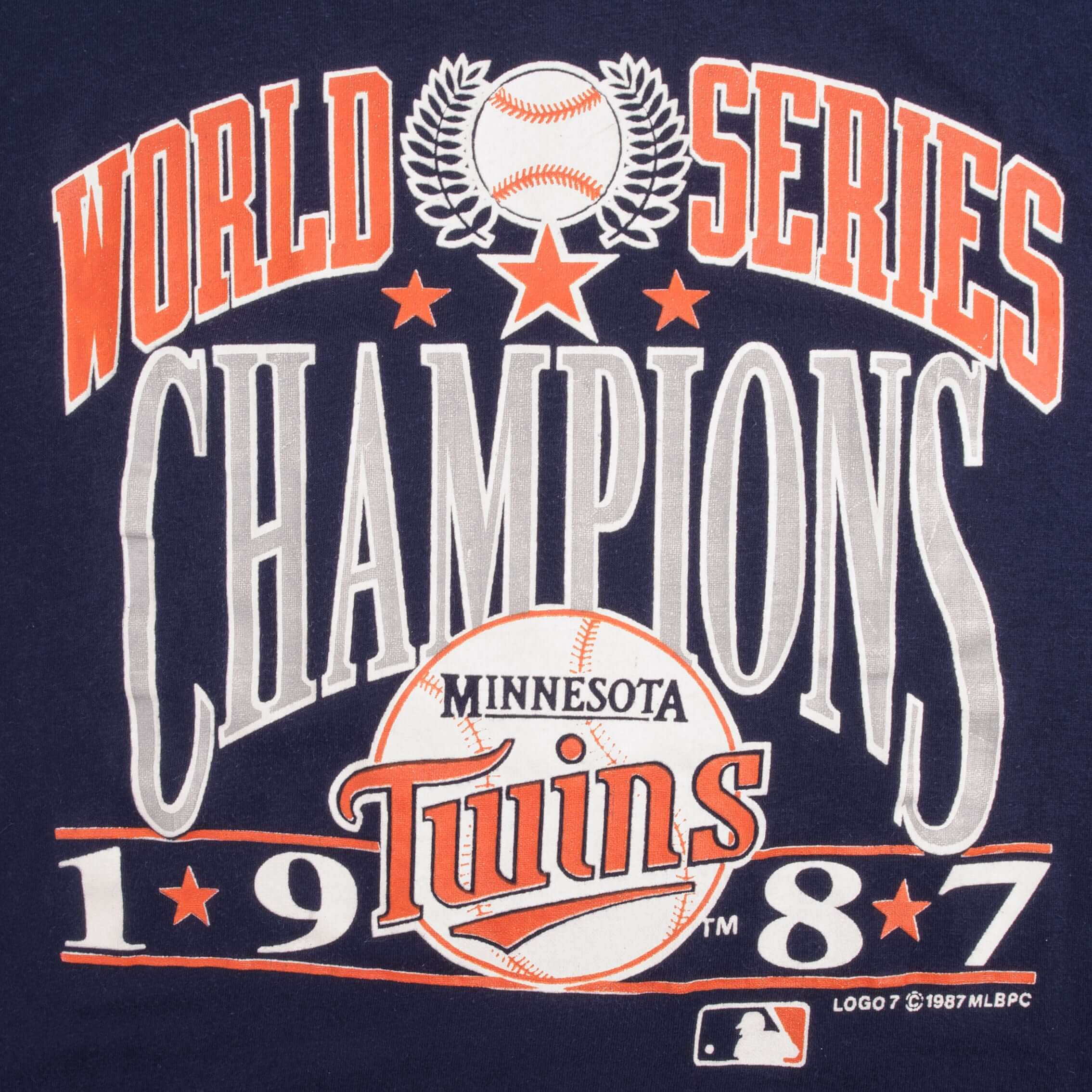 Vintage MLB Minnesota Twins World Champions 1987 Tee Shirt Size Large Made In USA With Single Stitch Sleeves