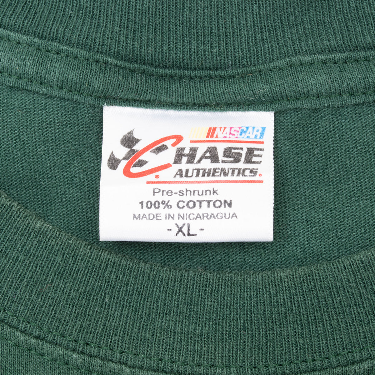 NASCAR Chase Authentics neck tag marked XL, pre-shrunk 100% cotton, made in Nicaragua