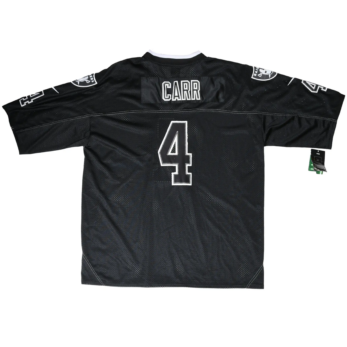 Back of black Nike Oakland Raiders jersey with Carr name and number 4