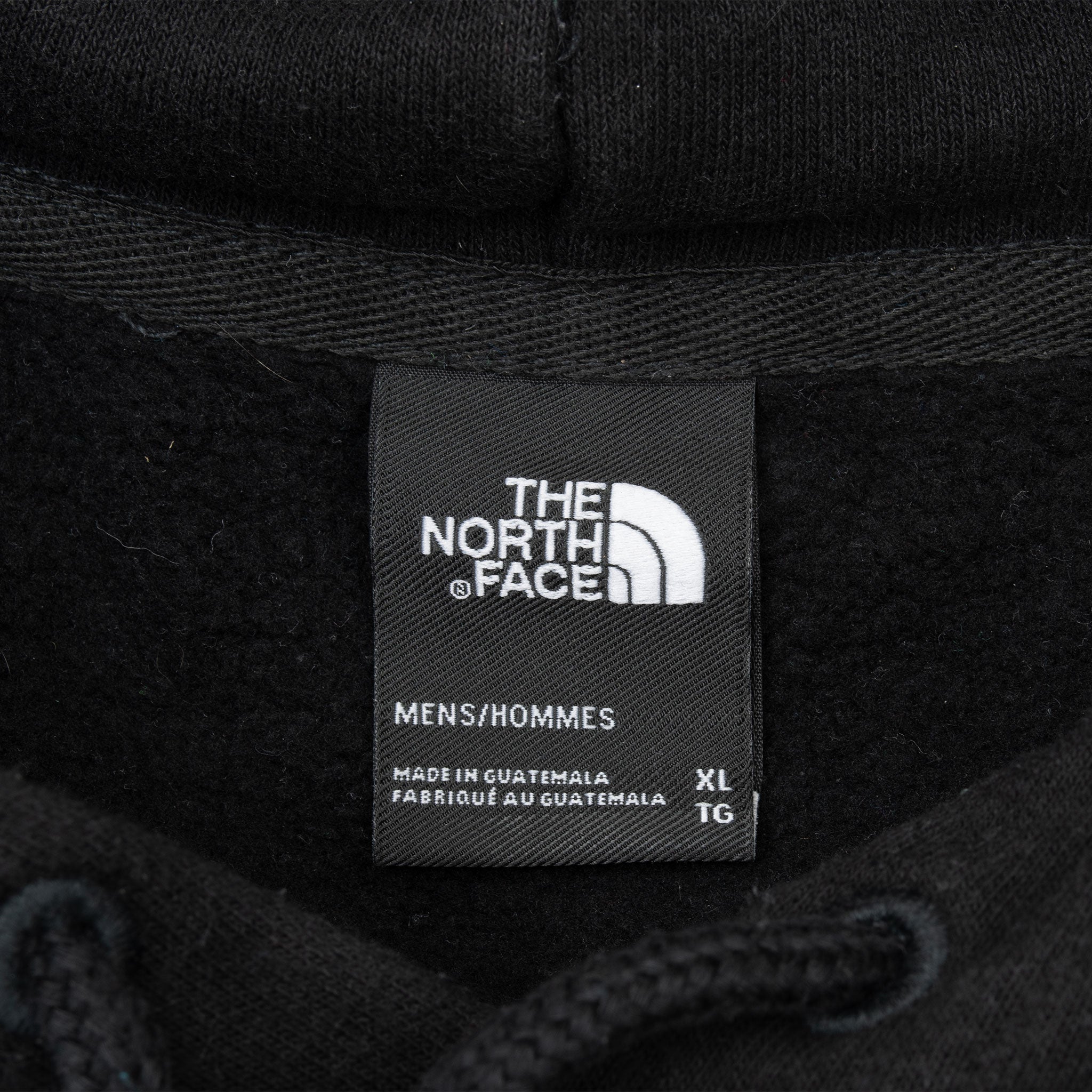 The North Face men's XL neck label inside black hoodie