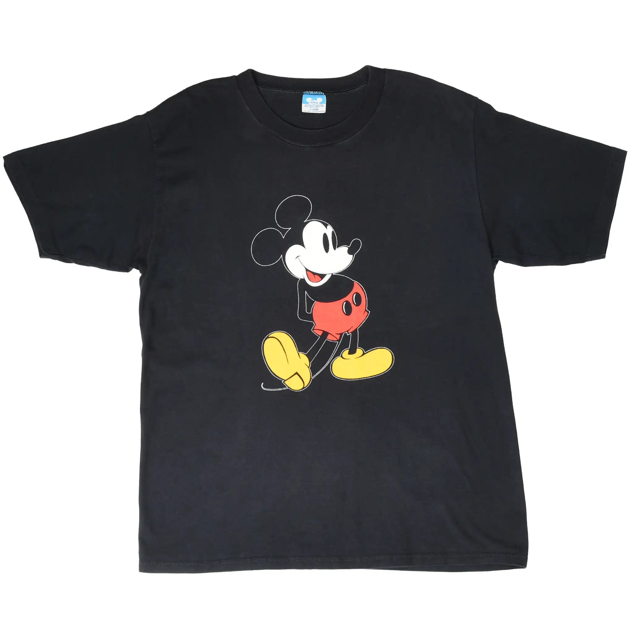Full front view of black Disney T-shirt with Mickey Mouse graphic