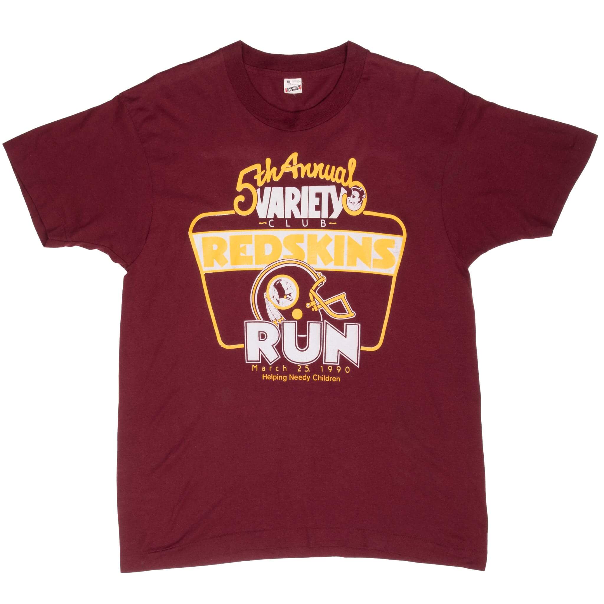 Vintage Nfl Washington Redskins Variety Club 5Th Annual Run 1990 Tee Shirt Medium Made In Usa With Single Stitch Sleeves