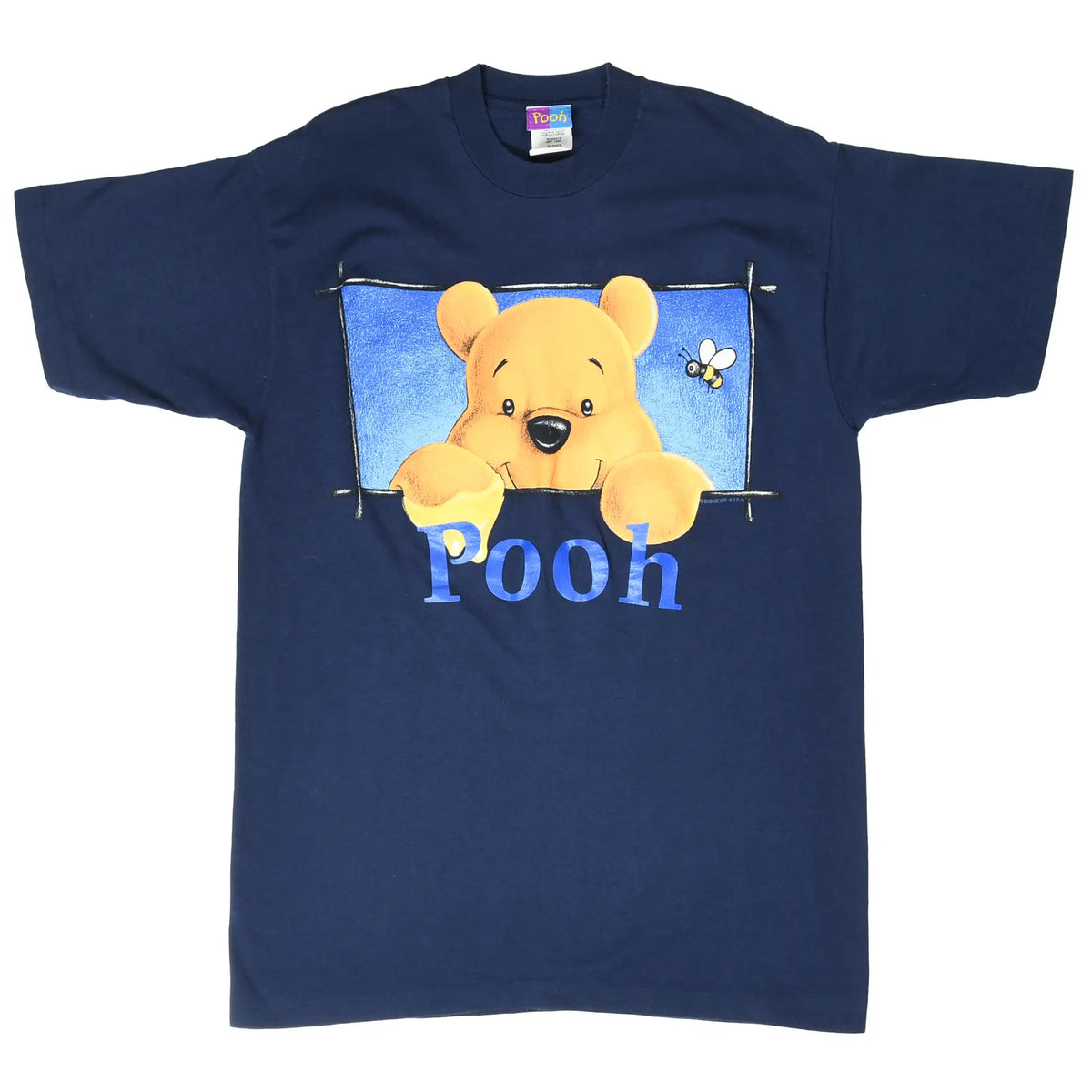 Full front of navy Disney Winnie the Pooh T-shirt with character graphic