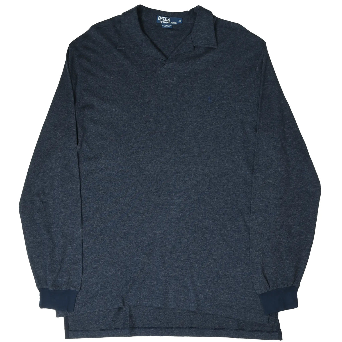 Front view of navy blue Polo Ralph Lauren long-sleeve polo shirt