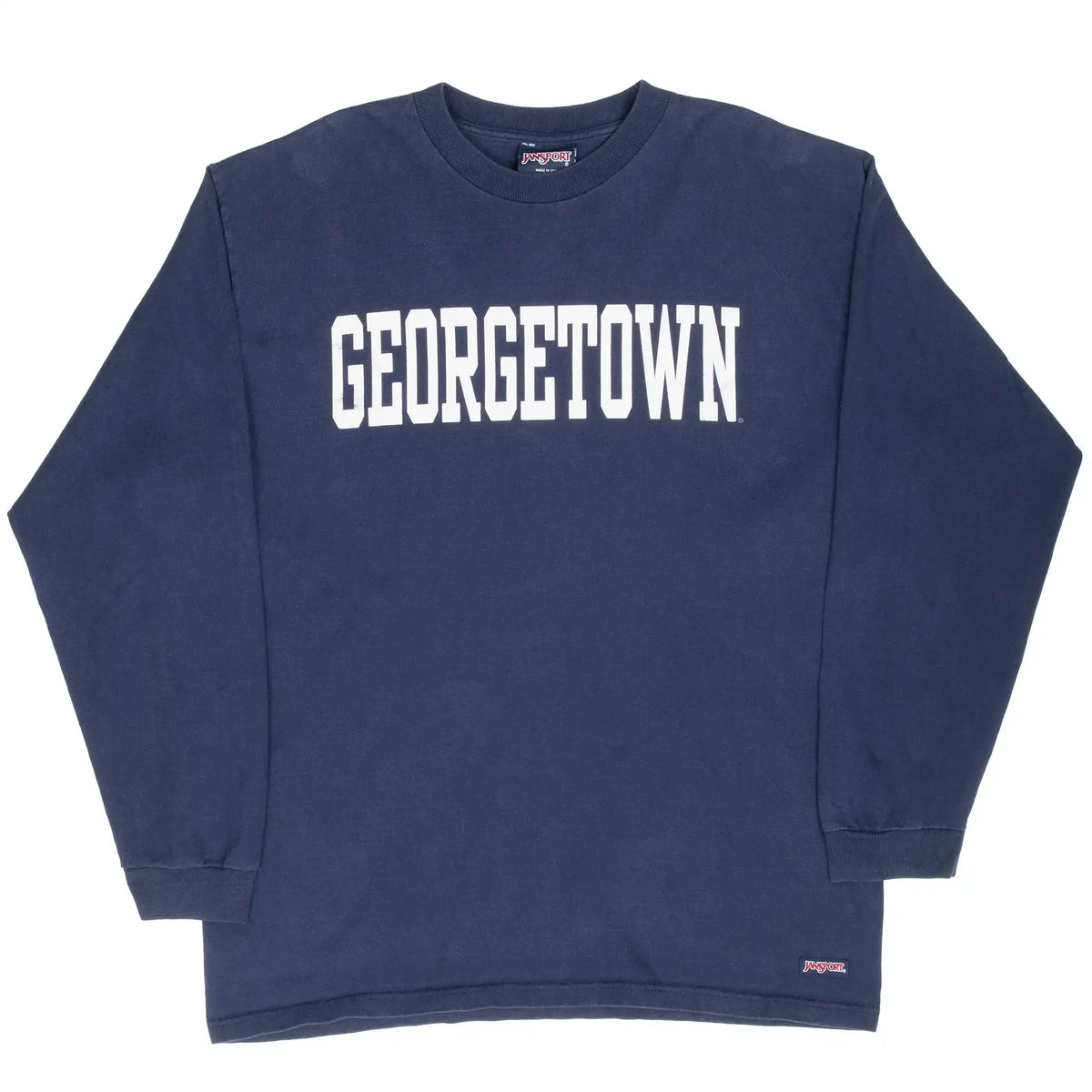 Full front view of navy Georgetown Hoyas long-sleeve T-shirt