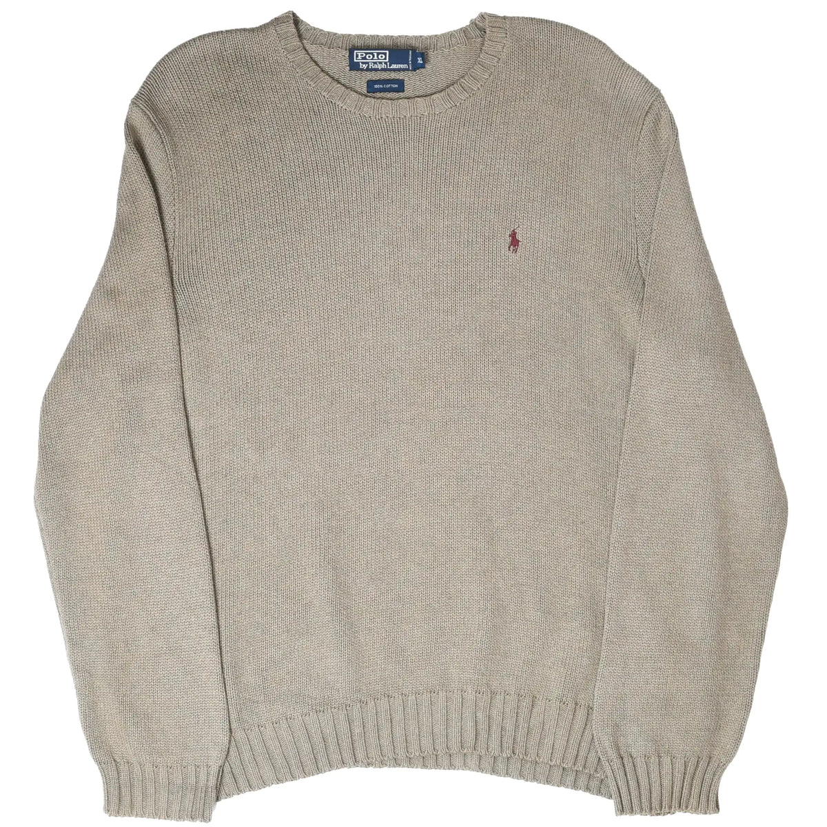 Full front view of sage green Polo Ralph Lauren knit crewneck sweater with embroidered pony