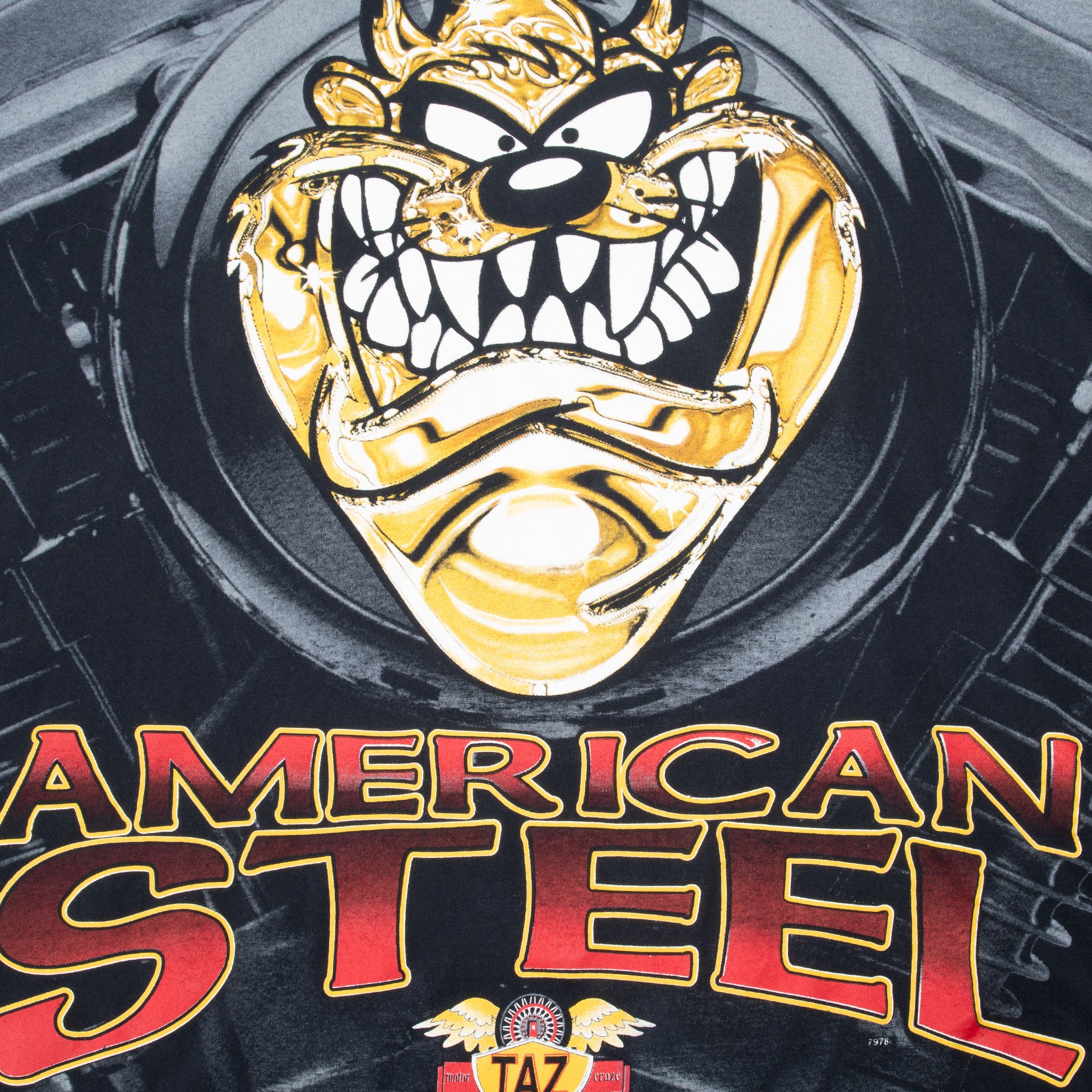 Vintage Looney Tunes Taz Biker All Over Print Long Sleeve Tee Shirt 1997 Size 3XL Made in Usa