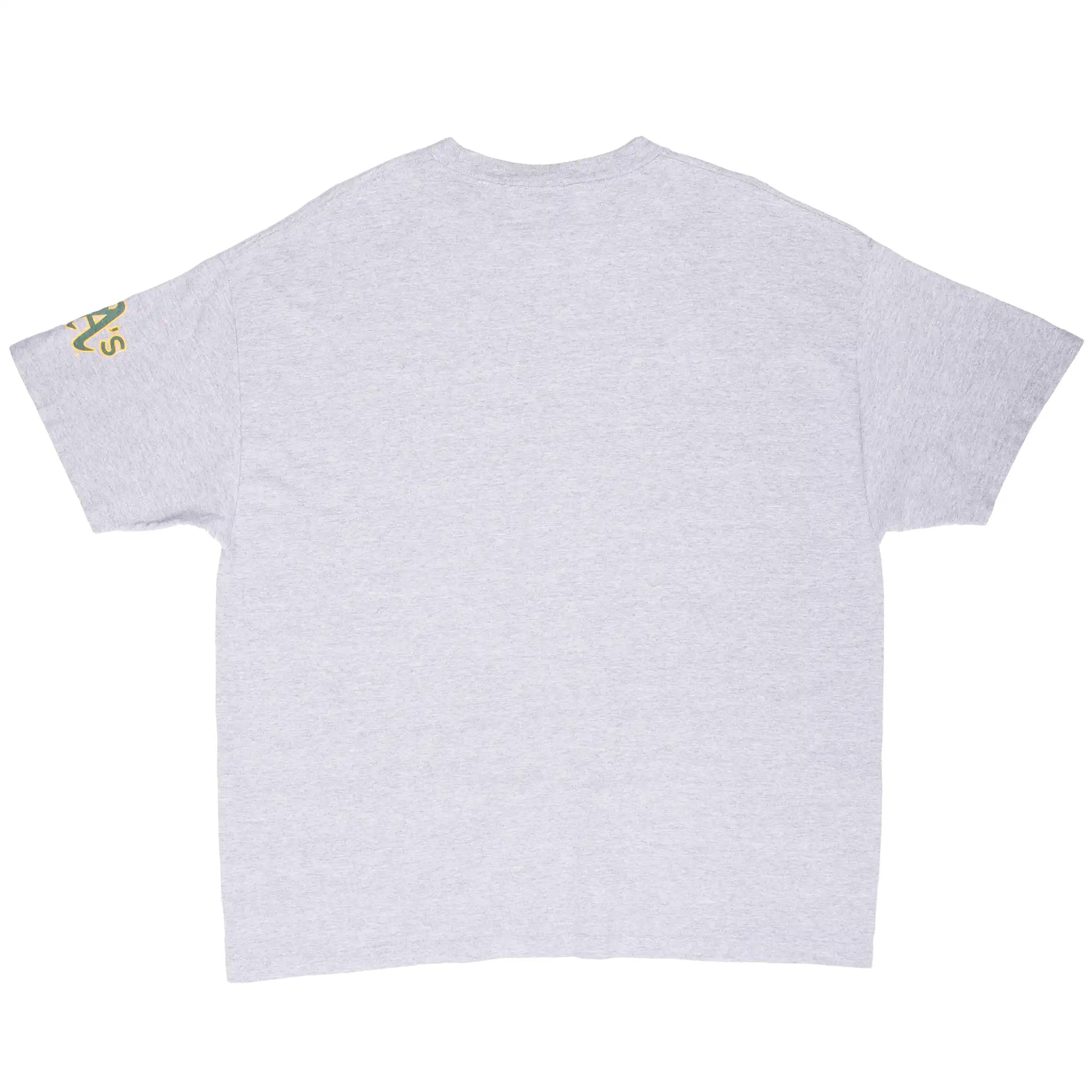 Back of gray Oakland Athletics Nike T-shirt with A's sleeve graphic