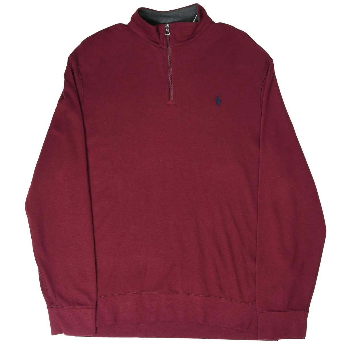 Full front view of burgundy Polo Ralph Lauren quarter-zip sweater