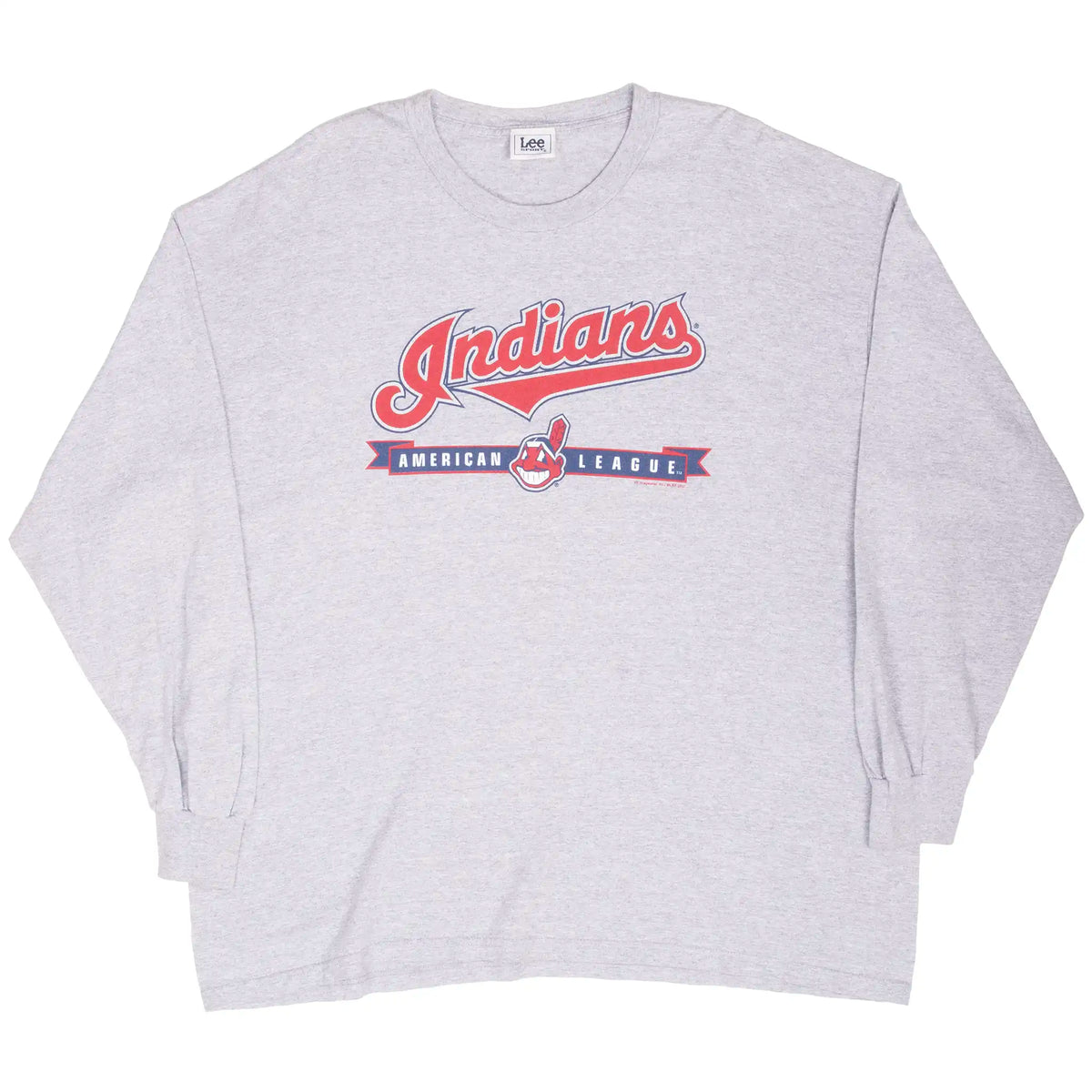 Full front view of gray Cleveland Indians long-sleeve T-shirt