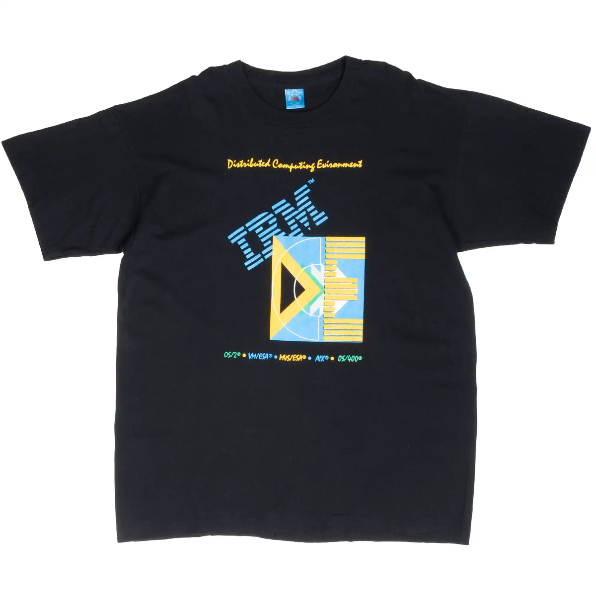 Full front view of black IBM Distributed Computing Environment graphic T-shirt