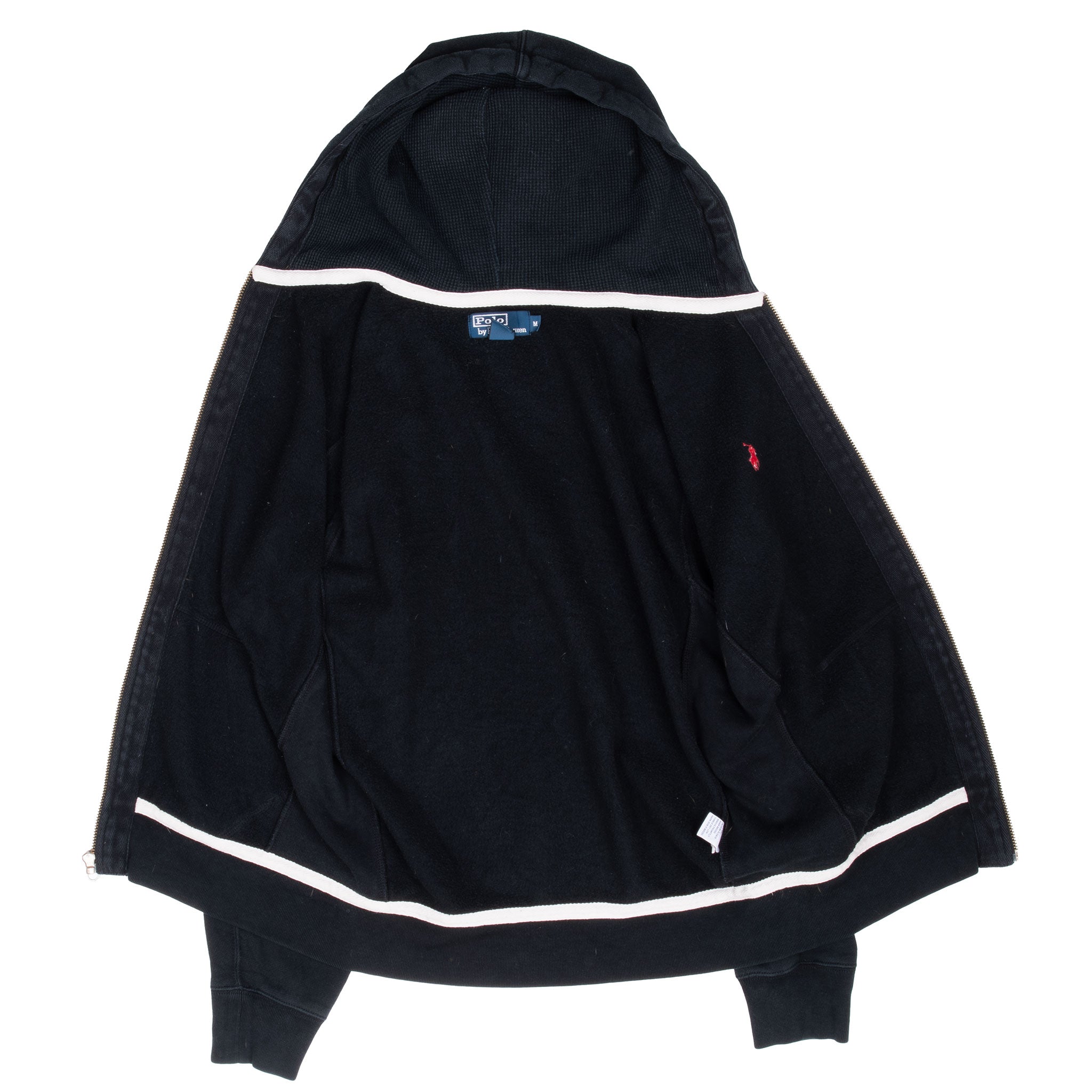 VINTAGE RALPH LAUREN FULL ZIP CLASSIC BLACK HOODIE SWEATSHIRT 1990S MEDIUM