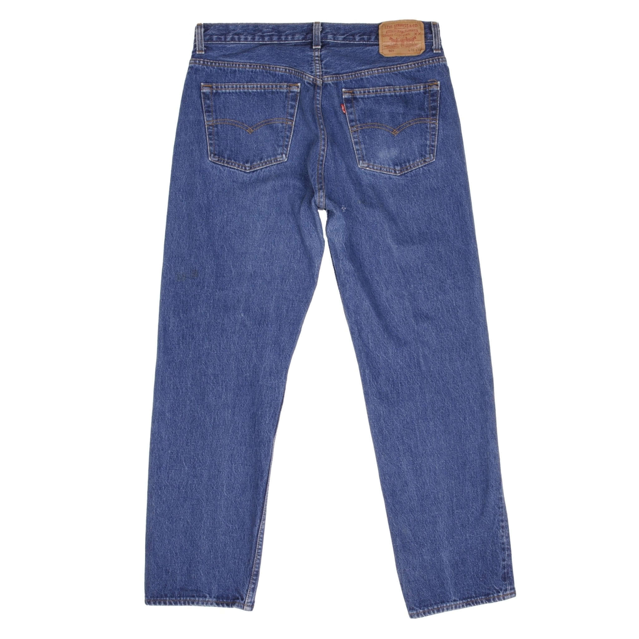 Beautiful Indigo Levis 501 Jeans 1980s Made in USA with Medium Wash. Size on tag 35X30 Actual Size 33X29 Back Button #553