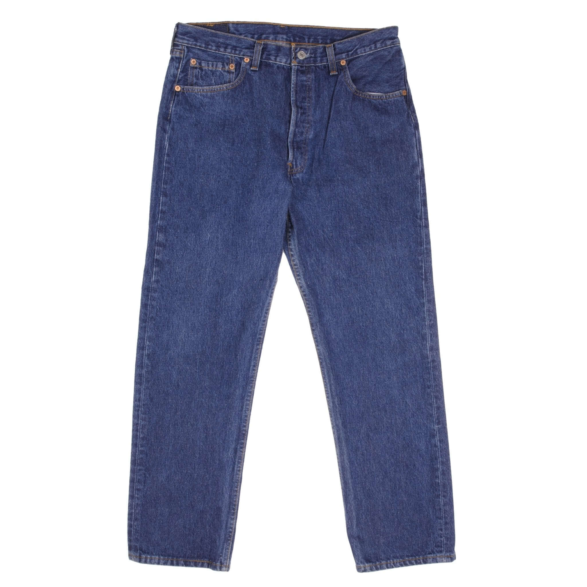 Beautiful Indigo Levis 501 Jeans 1990s Made in USA with Medium Dark Wash. Size on tag 35X30 Actual Size 34X29 Back Button #524A