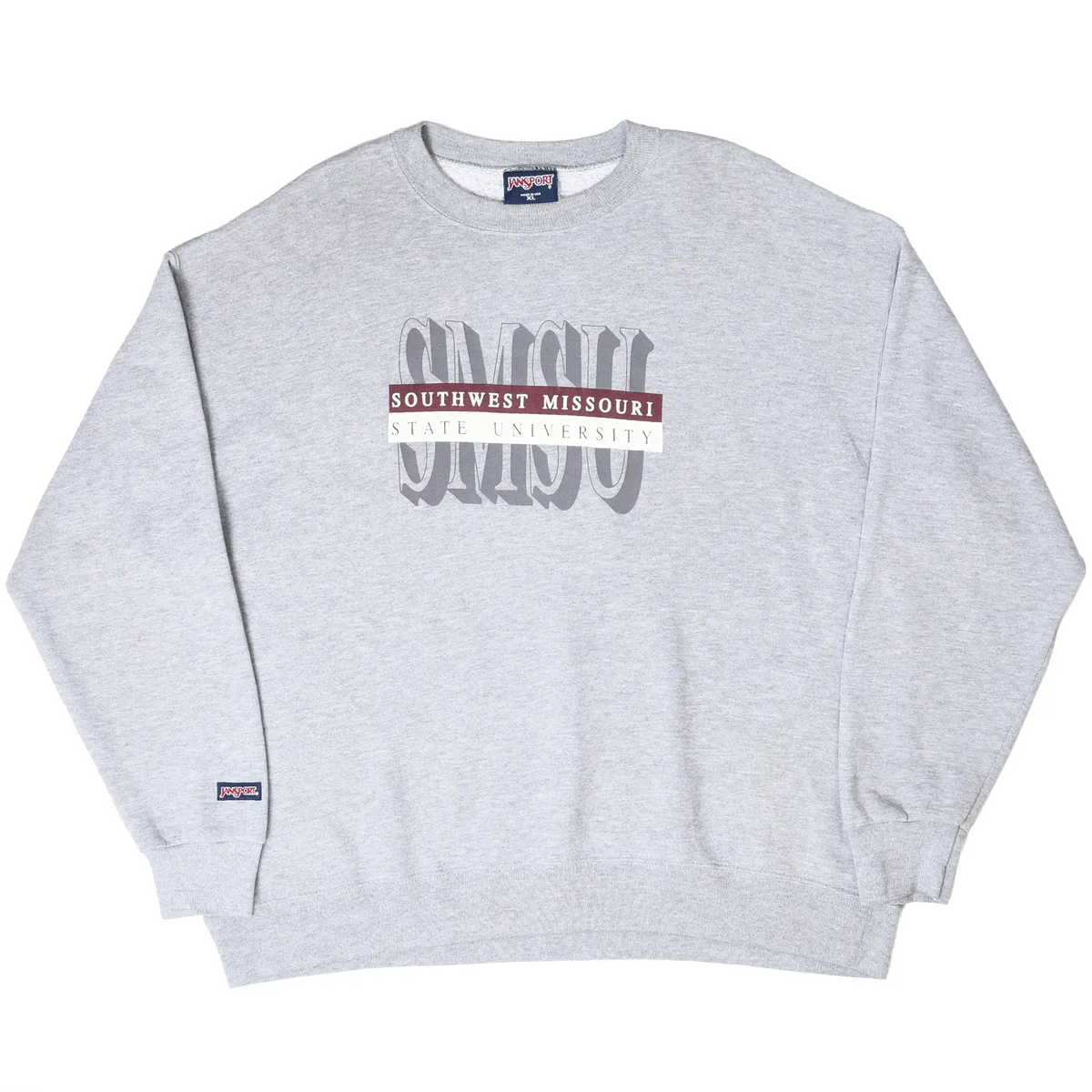 Full front view of gray Southwest Missouri State University sweatshirt