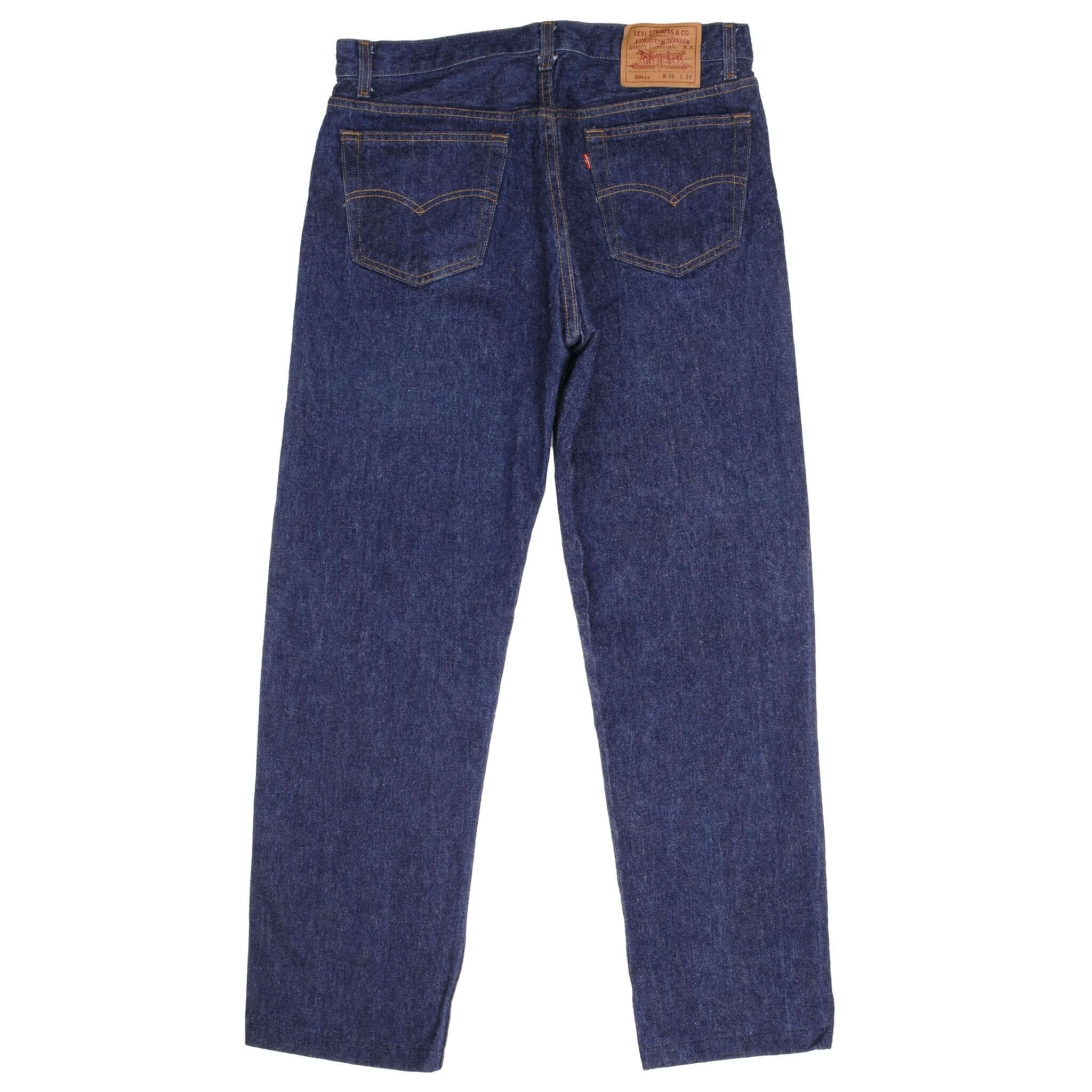 Beautiful Indigo Levis 501 Jeans 1980s Made in USA with Dark Wash. Size on tag 36X38 Actual Size 35X30 Back Button #552