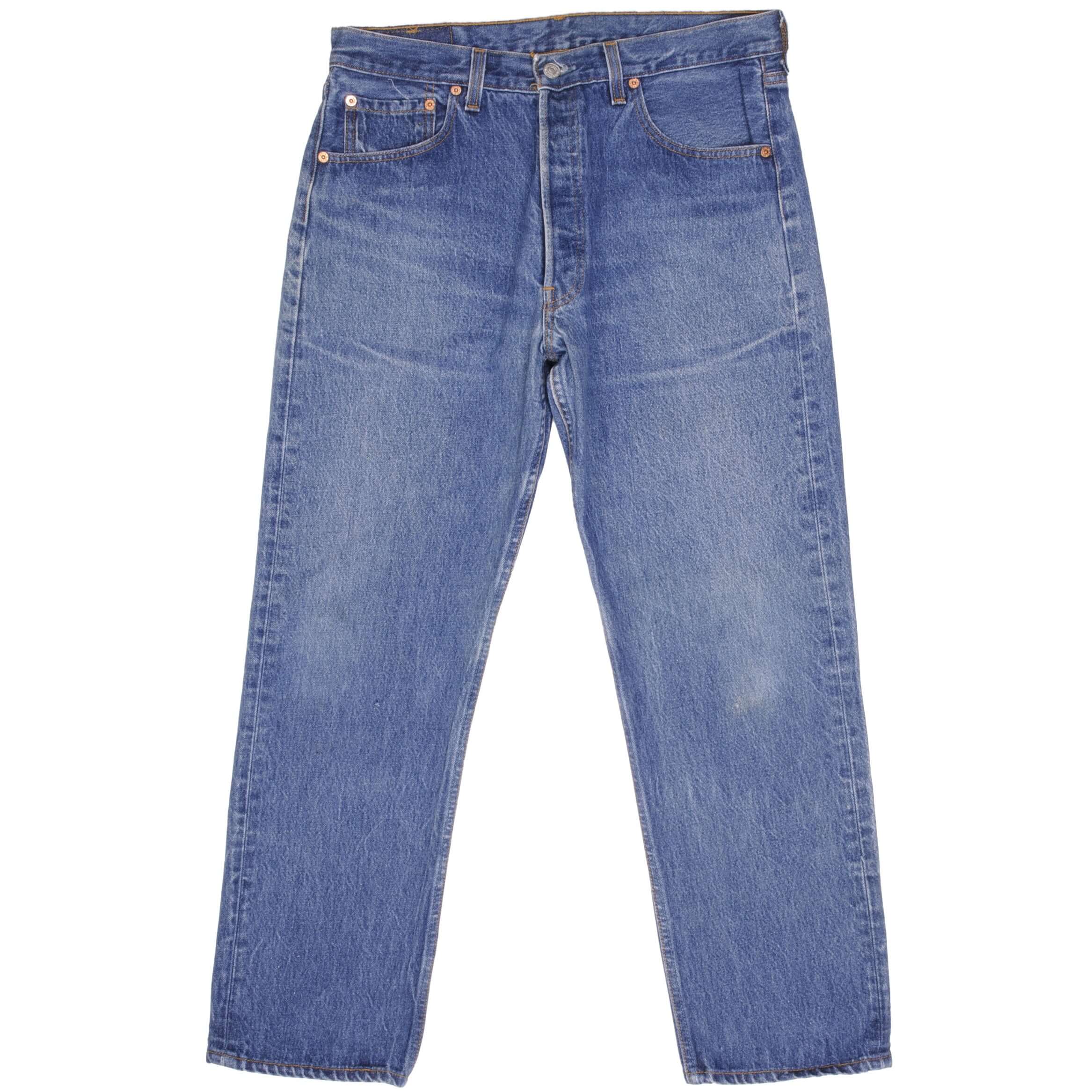 Beautiful Indigo Levis 501 Jeans 1980s Made in USA with Medium Wash Size on tag 35X31 Actual Size 34X29 Back Button #524