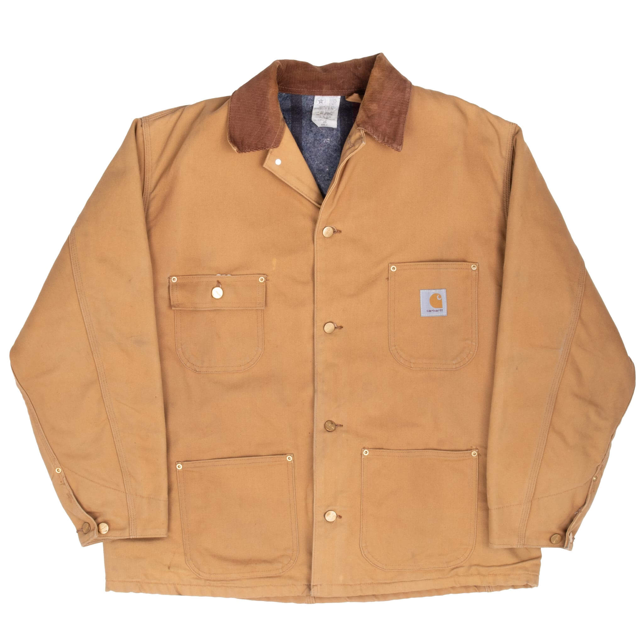 Vintage Carhartt Michigan Style Blanket Lined 6Blc Tan Jacket 1990S Size 46 XL Union Made in USA