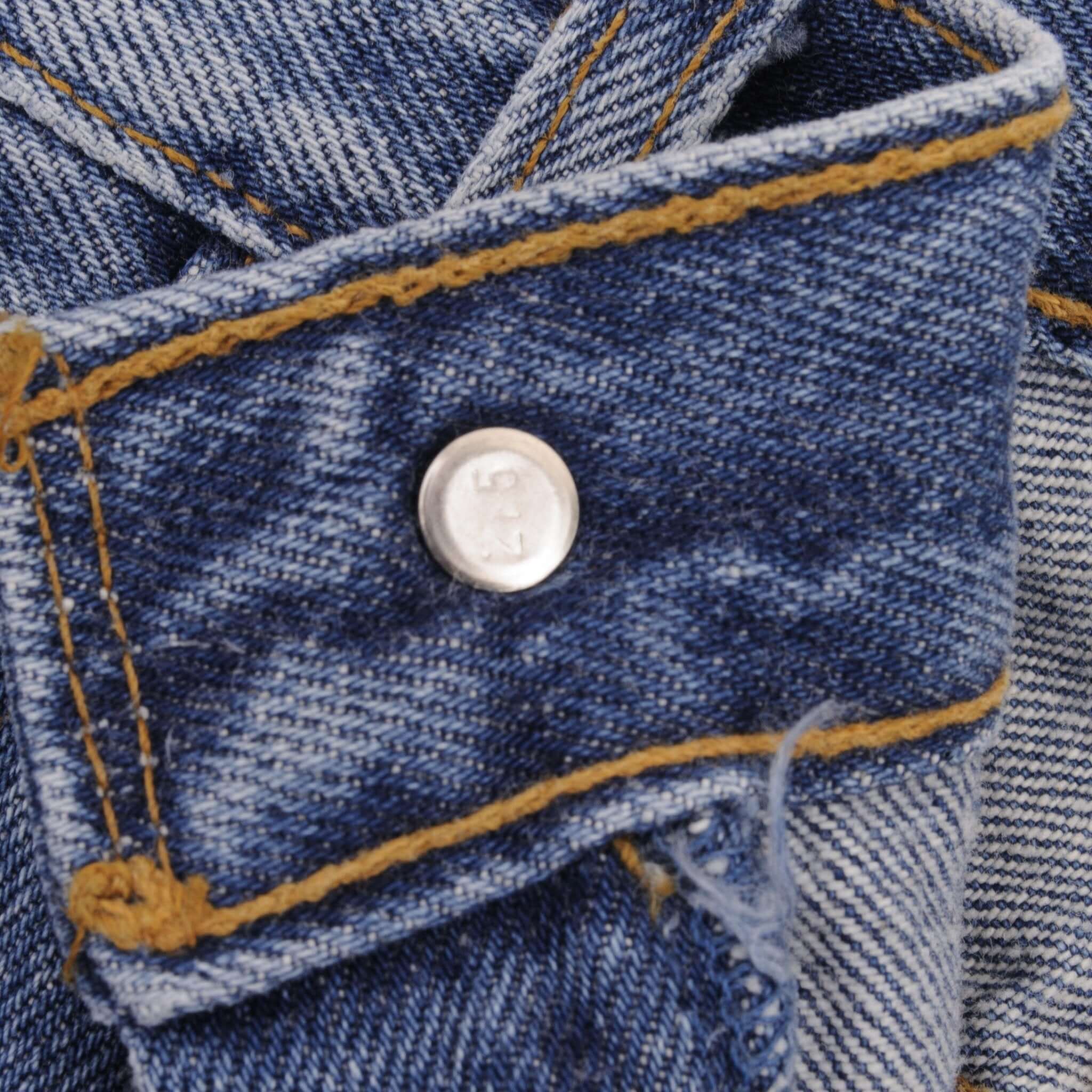 Beautiful Indigo Levis 501 Woman High Waist Also Called 901 Jeans 1990s Made in France with Medium Wash Preshrunk Deadstock Size on tag 30X32 Back Button #275