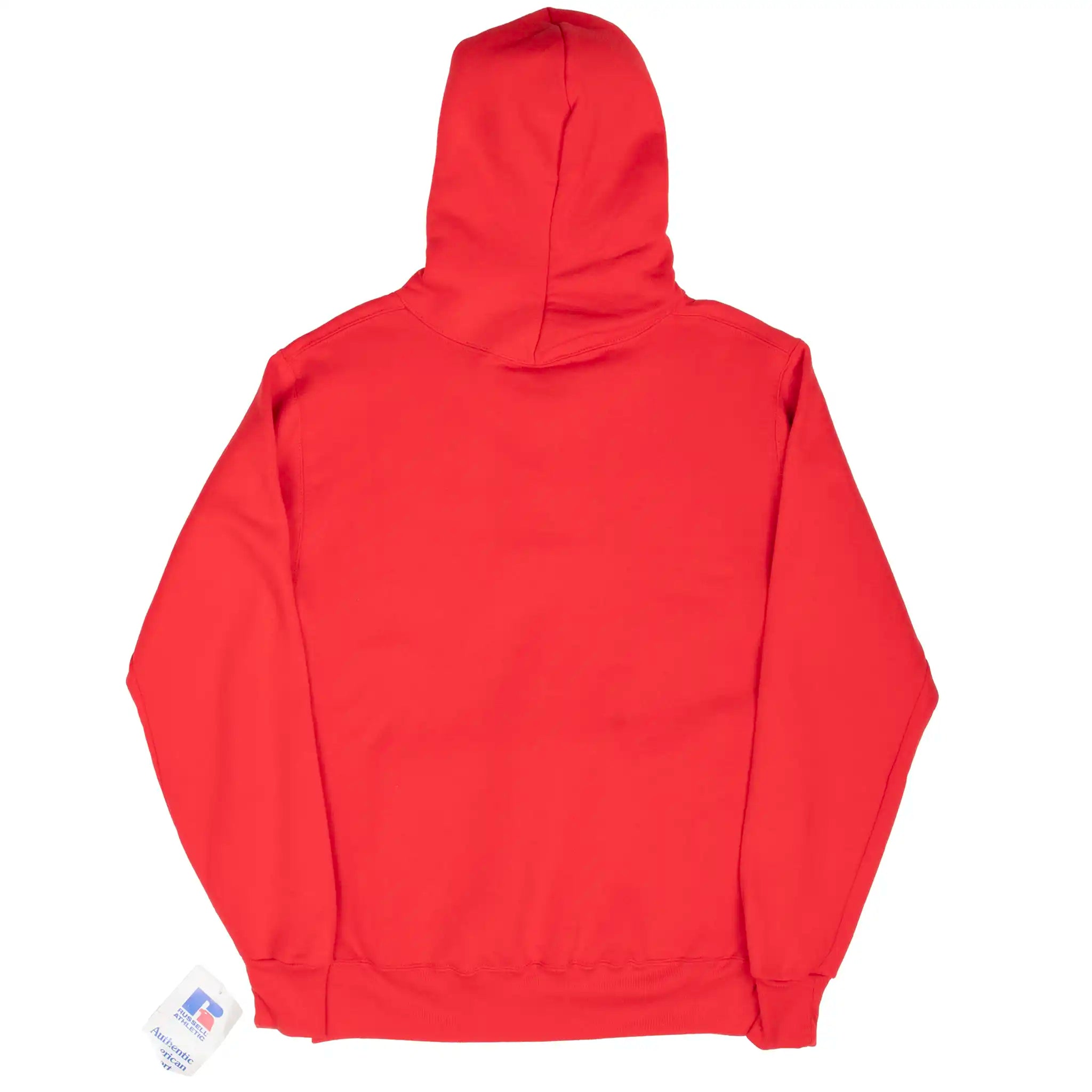 VINTAGE RUSSELL RED HENLEY BLANK HOODIE SWEATSHIRT 1990S MEDIUM USA DEADSTOCK