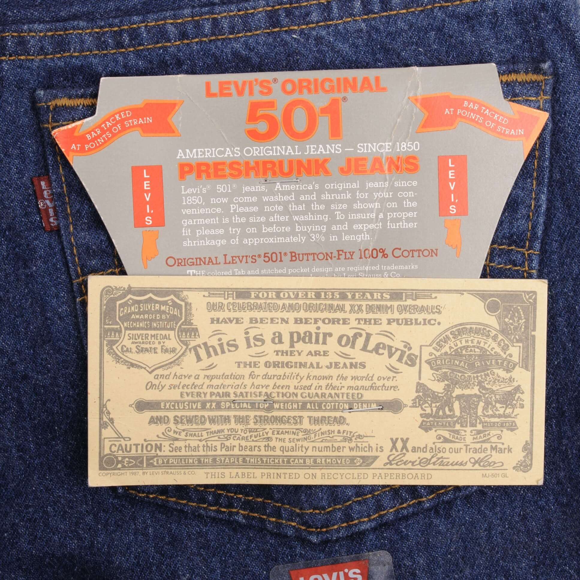 Vintage Levis 501 Preshrunk Indigo Blue Jeans 1987 Size W29 L30 Made In Usa Deadstock With Tags With A Dark Wash Size On Tag 29X32 Actual Size 29X30 Back Button #522