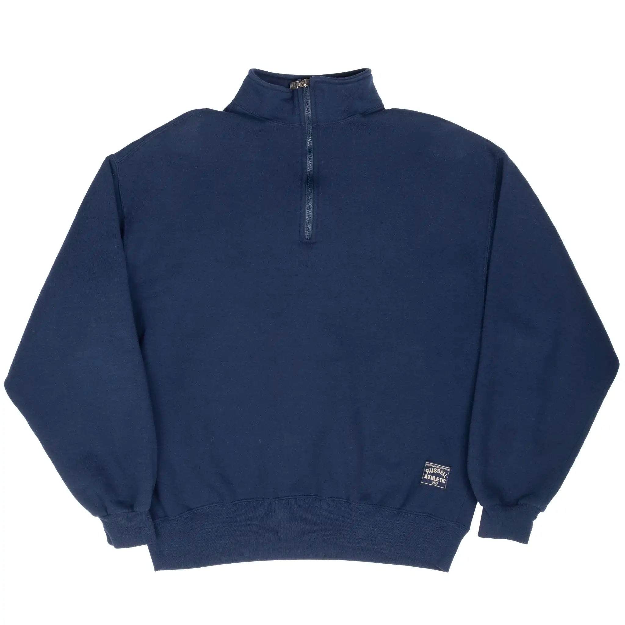VINTAGE RUSSELL ATHLETIC NAVY BLUE QUARTER ZIP SWEATSHIRT 1990S LARGE MADE USA