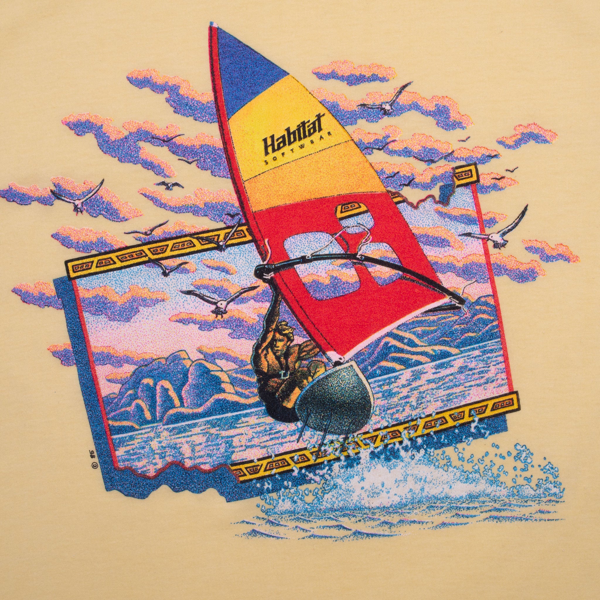 Vintage Windsurfing Habitat Sportwear 1985 Tee Shirt Size Small Made In Usa With Single Stitch Sleeves
