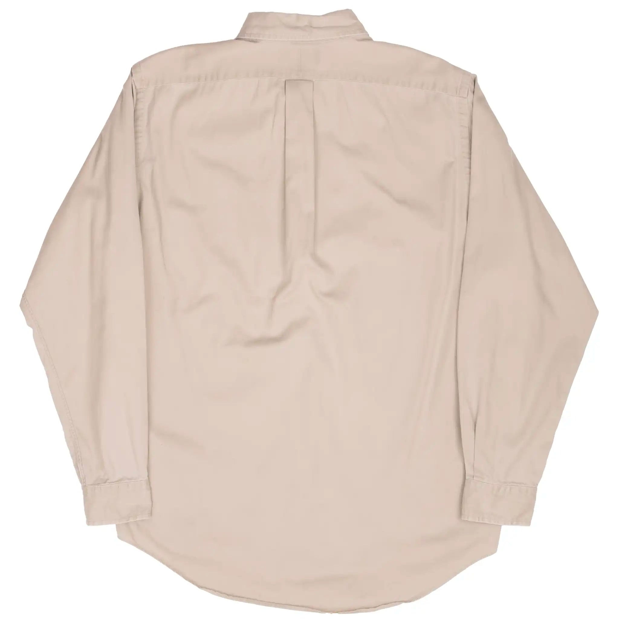 Back of beige Ralph Lauren long-sleeve shirt with center box pleat