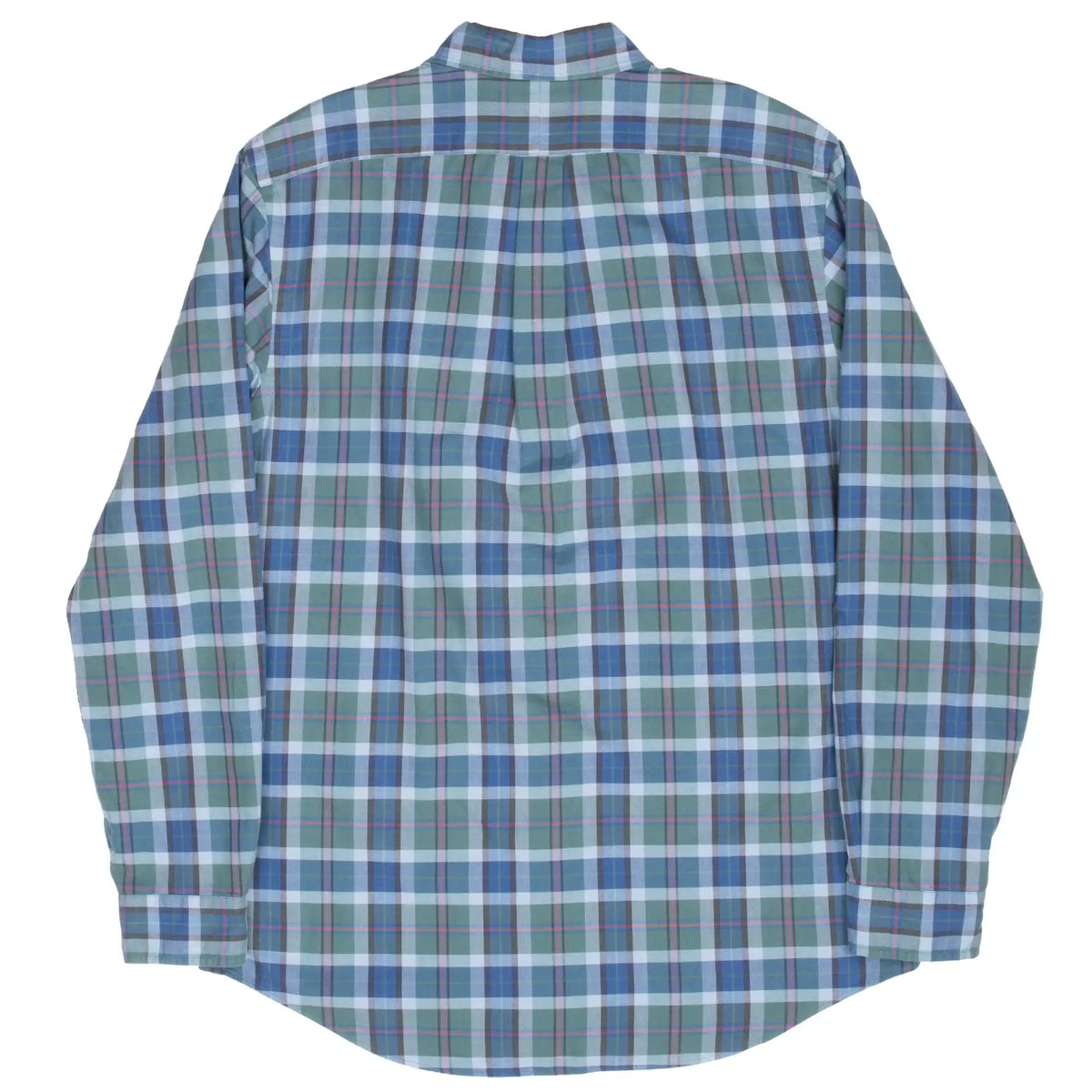 Back of Polo Ralph Lauren blue and green plaid long-sleeve shirt
