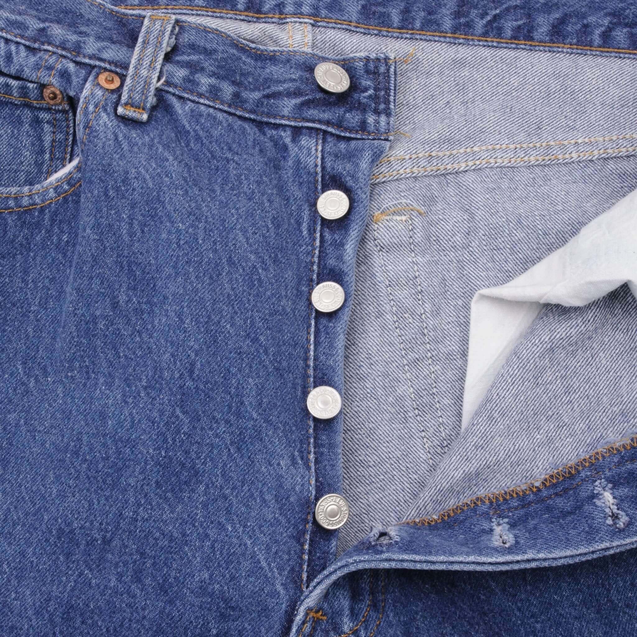 Beautiful Indigo Levis 501 Jeans 1980s Made in USA with Medium Wash. Size on tag 35X30 Actual Size 33X29 Back Button #553