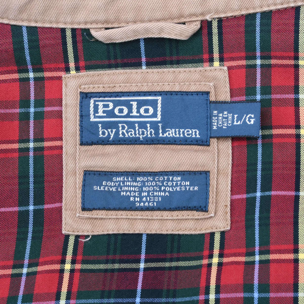 Polo by Ralph Lauren L/G neck and care labels against plaid jacket lining