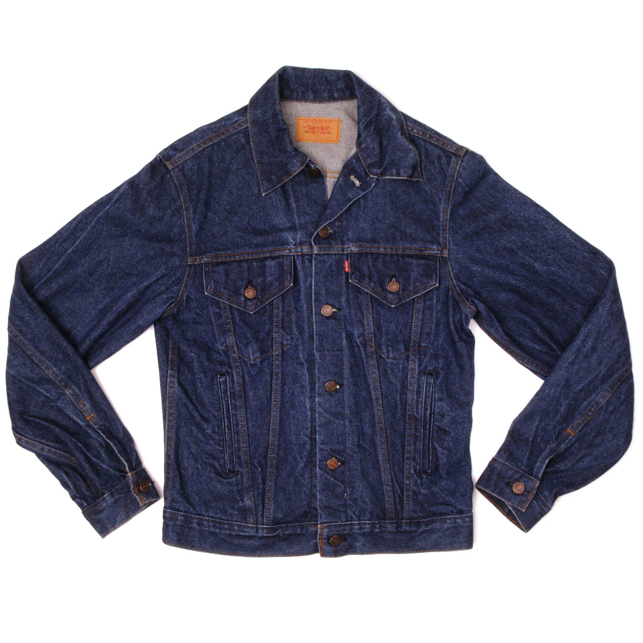 Beautiful Indigo Levis Denim Jacket Made in USA with a beautiful dark blue wash. Size 40L Back Button #527
