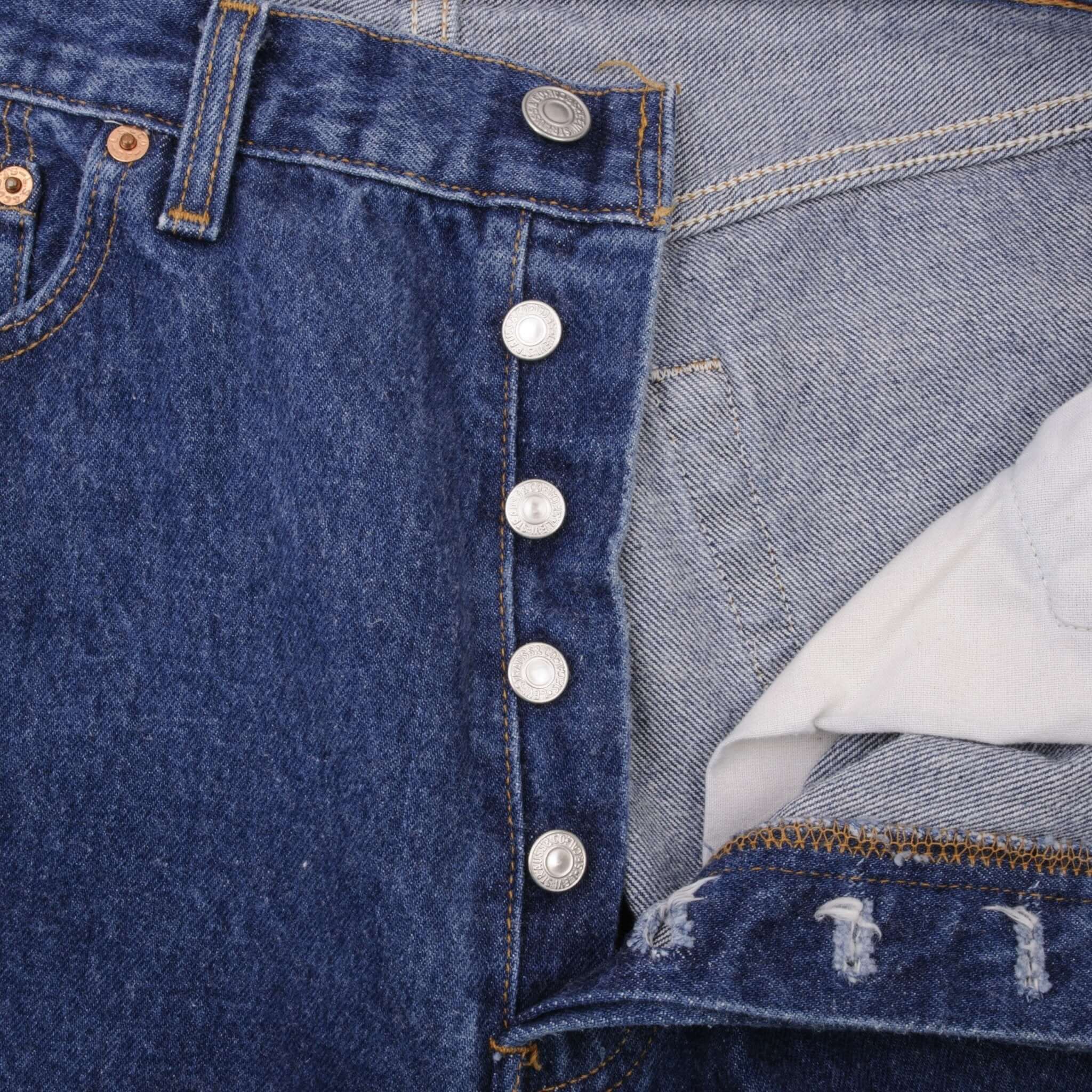 Beautiful Indigo Levis 501 Jeans 1990s Made in USA with Medium Dark Wash. Size on tag 35X30 Actual Size 34X29 Back Button #524A