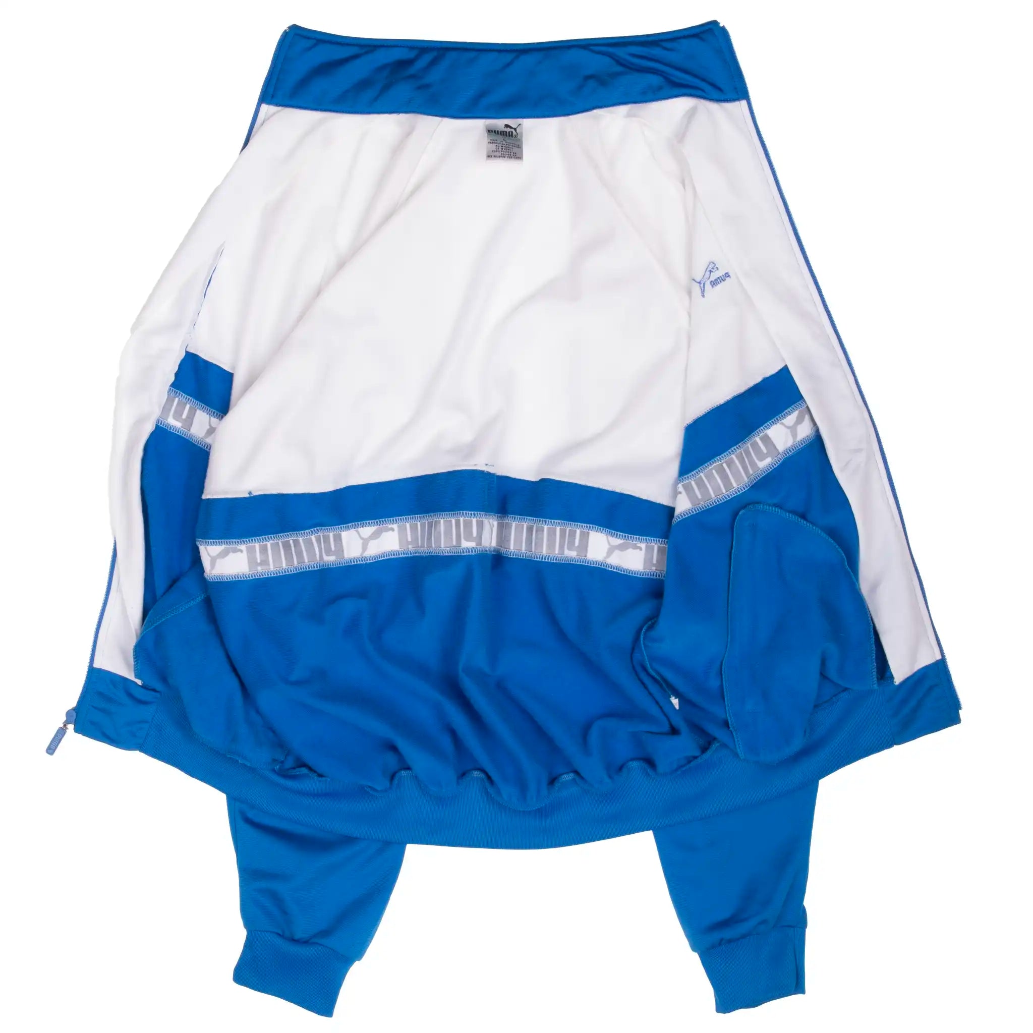 VINTAGE PUMA TRACK WHITE & BLUE JACKET 1980S LARGE