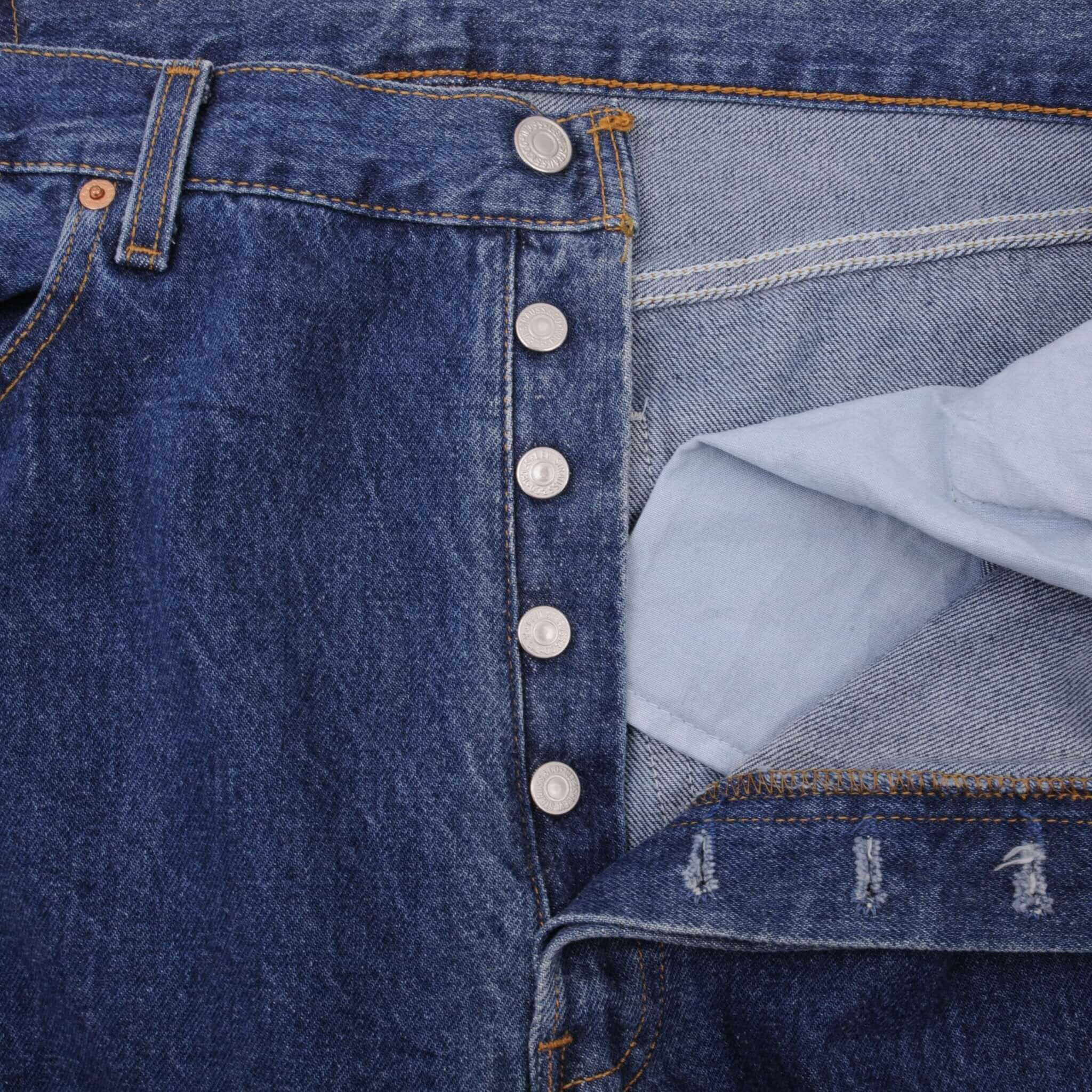 Beautiful Indigo Levis 501 Jeans Made in USA with Dark Blue Wash Size on tag 38x30 Back Button #553