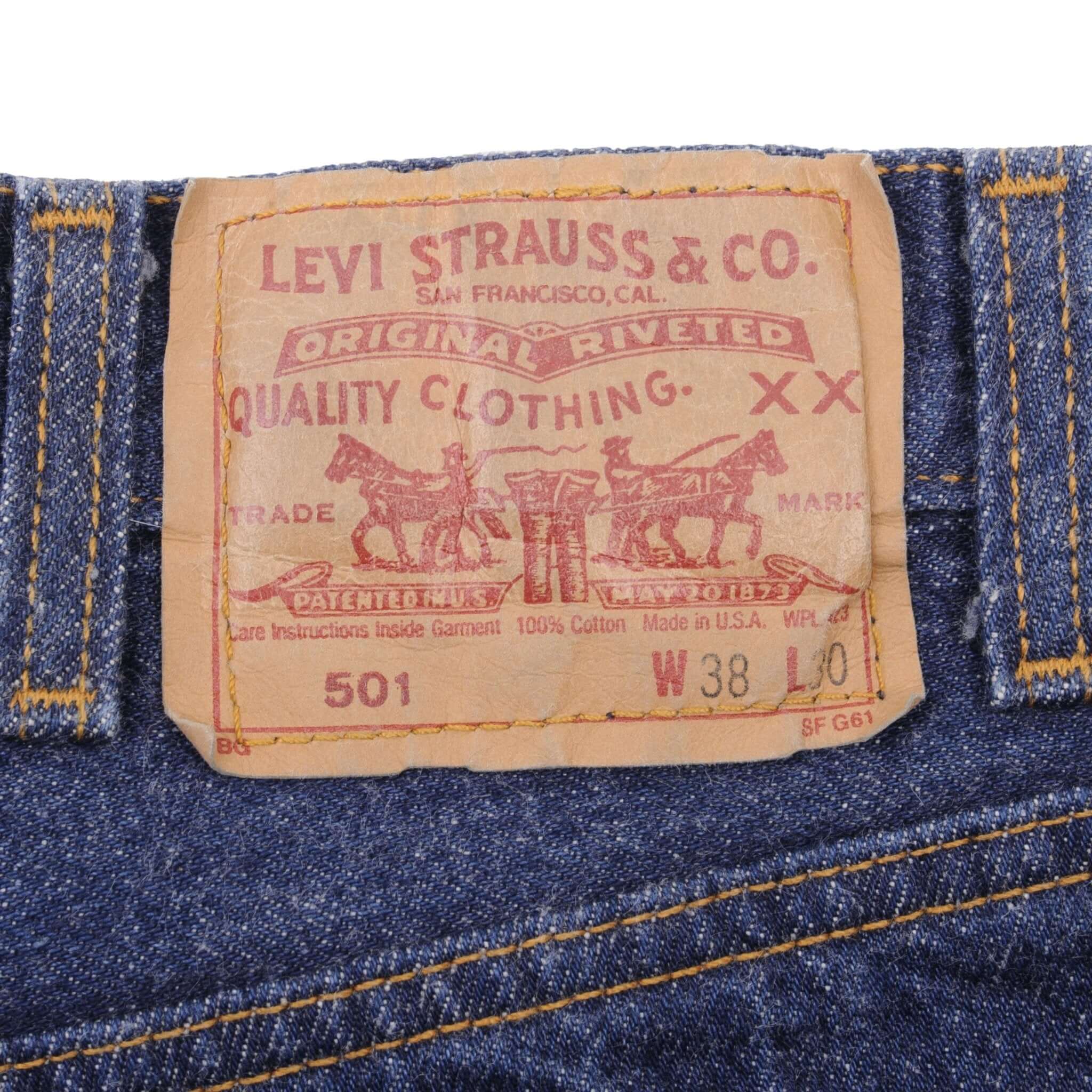 Beautiful Indigo Levis 501 1980S Jeans Made in USA with Dark Blue Wash Size on tag 38x30 actual size 36x30 Back Button #520