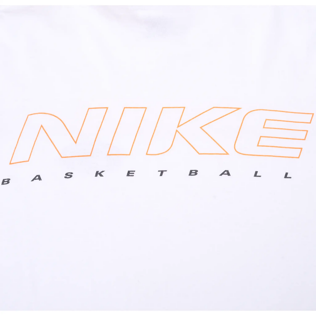 Close-up of orange outlined Nike Basketball back print