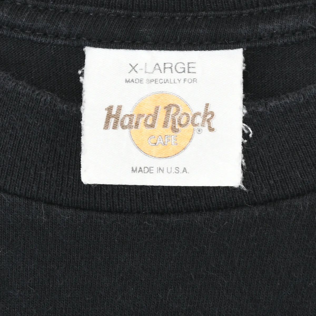 Hard Rock Cafe neck label marked X-Large and Made in U.S.A.