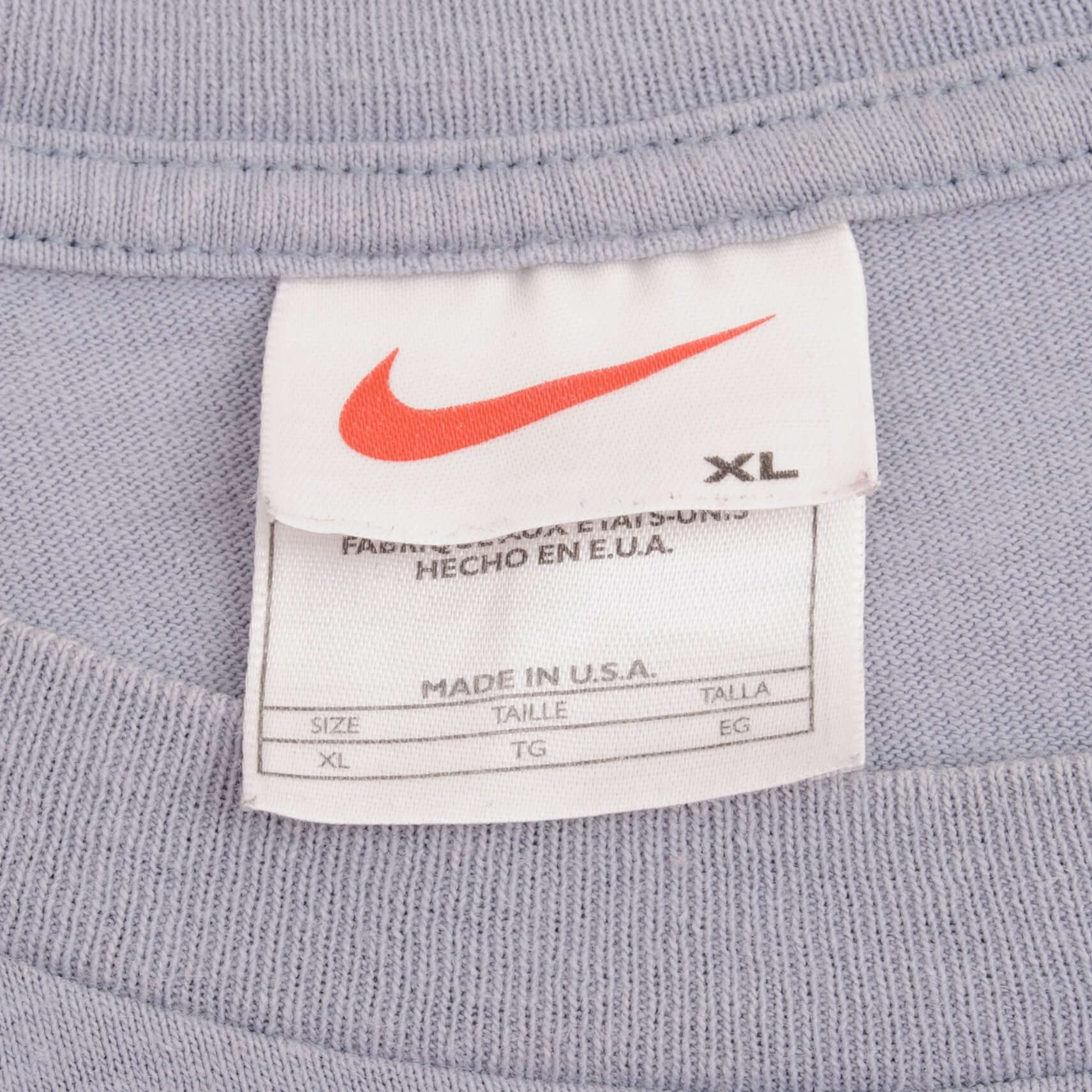 Vintage Nike Classic Swoosh Grey Blue Tee Shirt Size 1990s Size XL Made In USA