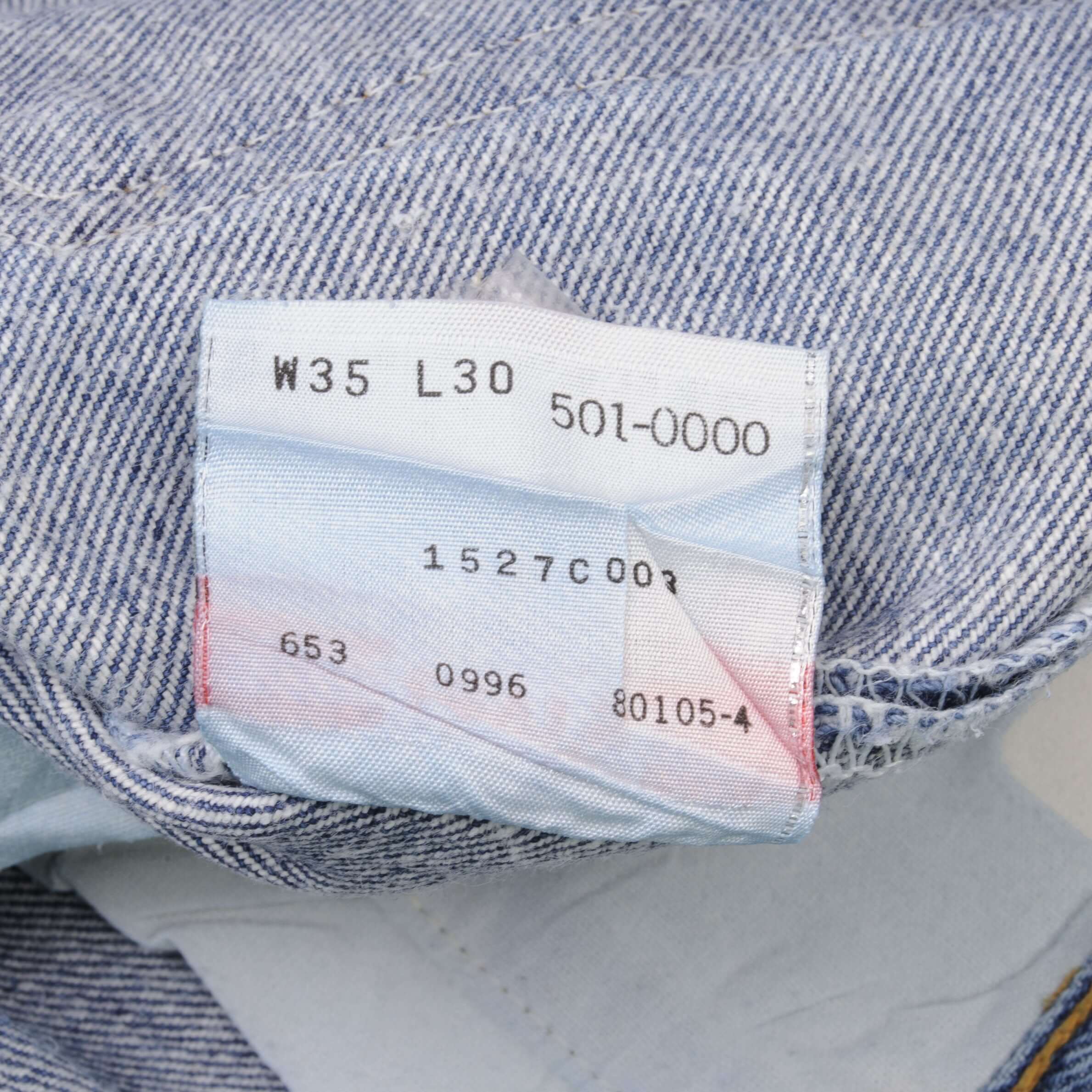 Beautiful Indigo Levis 501 Jeans 1980s Made in USA with Medium Light Wash. Size on tag 35X30 Actual Size 34X28 Back Button #653