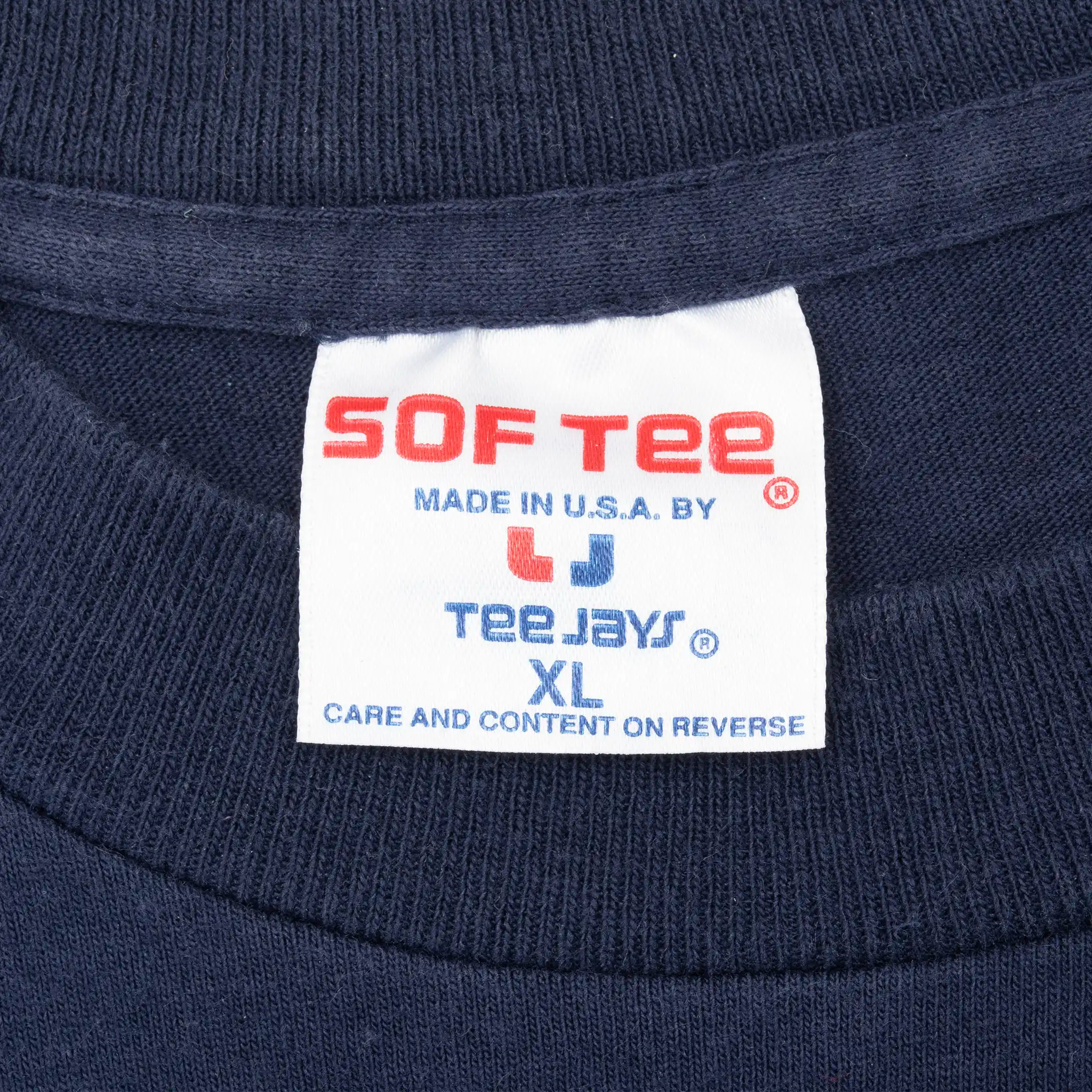Sof Tee by Tee Jays XL neck tag on navy T-shirt