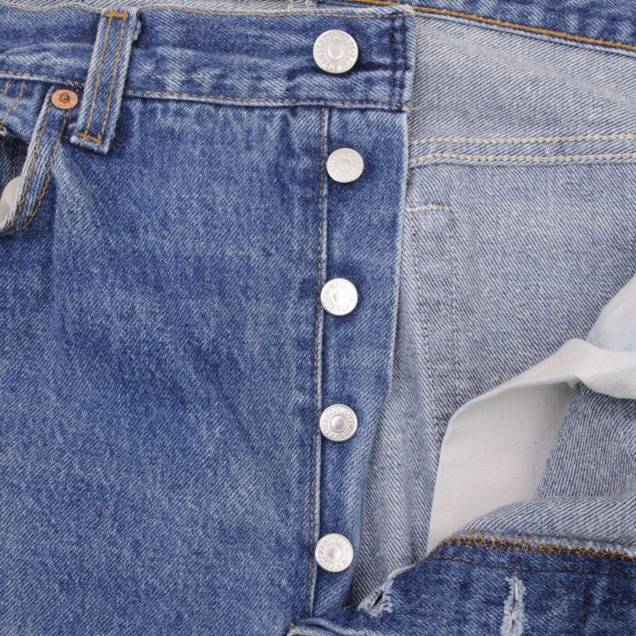 Beautiful Indigo Levis 501 Jeans 1980s Made in USA with Medium Light Wash. Size on tag 36X38 Actual Size 36X35 Back Button #552