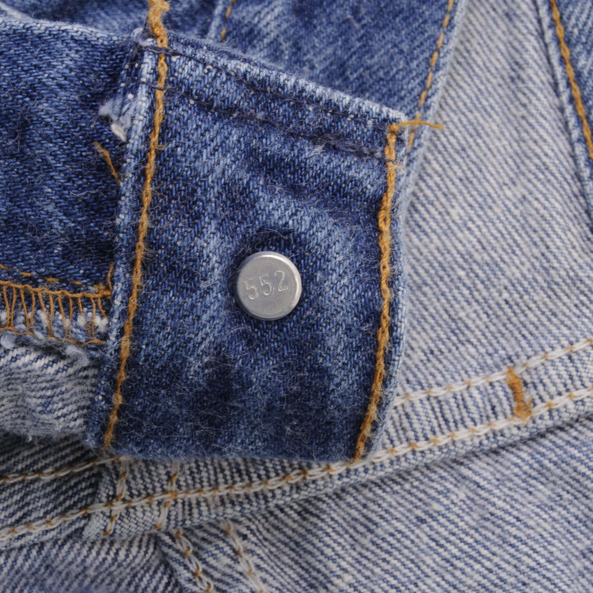 Beautiful Indigo Levis 501 Jeans 1980s Made in USA with Medium Light Wash. Size on tag 35X32 Actual Size 34X30 Back Button #552